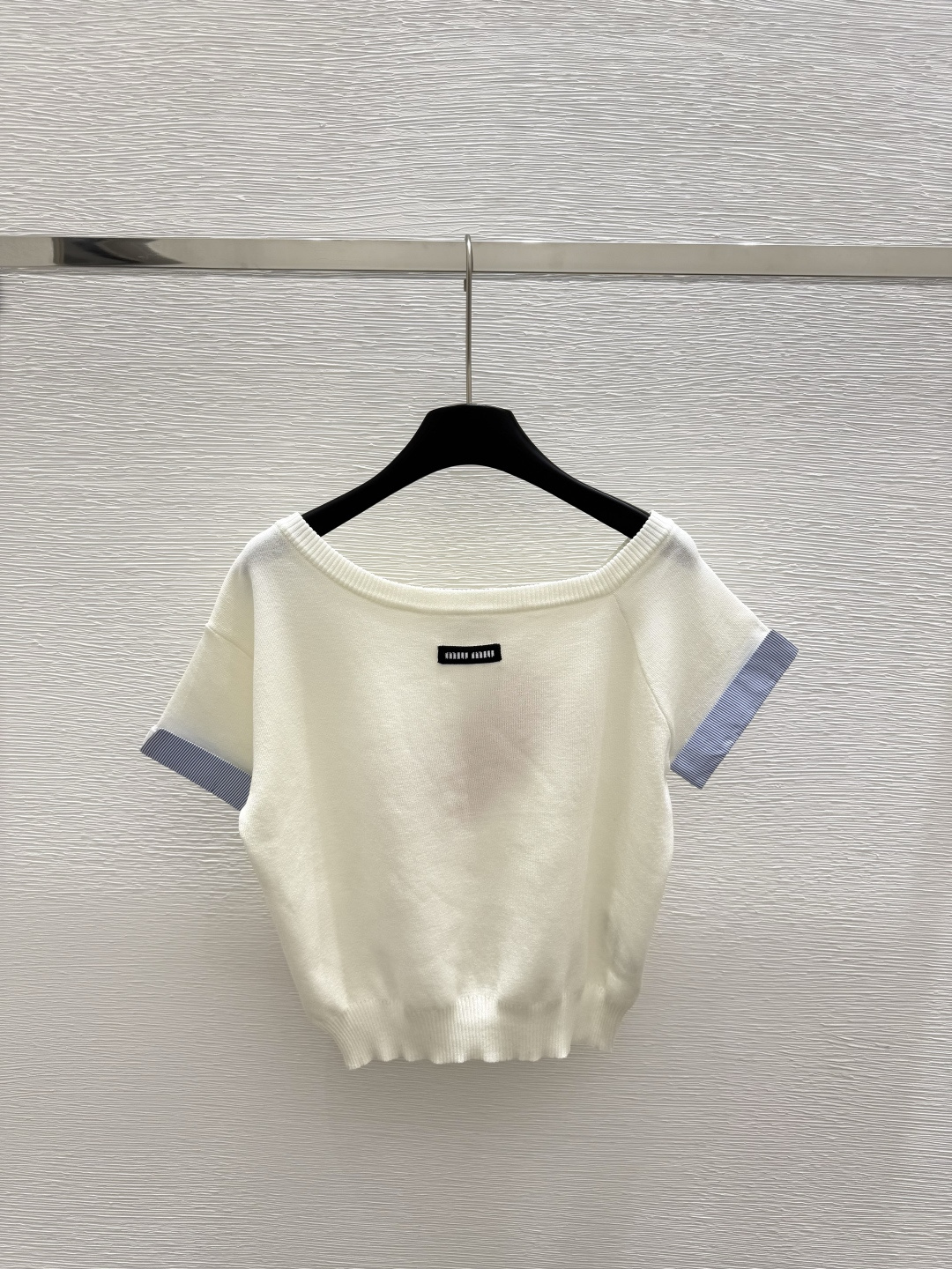 NO:328623,M Home Early Spring New Style, Inclined Contrast Letter Knitted Short Sleeve, Color White, Sky Blue, Royal Blue, Size 36.38.40, T-shirt,alexander wang19860909M家  早春新款 斜领撞色字母针织短袖 颜色白色 天蓝色 宝蓝色 尺码36.38.40,,T-shirt,alexander wang,Women's clothing