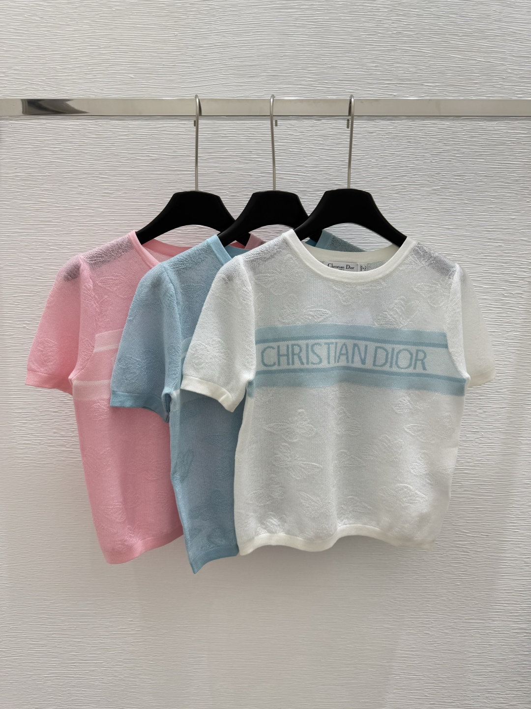 NO:334620,D home early spring new style round neck print knitted short sleeve color white pink blue size 36.38.40, T-shirt,alexander wang19860909Ｄ家  早春新款 圆领印花针织短袖 颜色白色 粉色 蓝色 尺码36.38.40,,T-shirt,alexander wang,Women's clothing