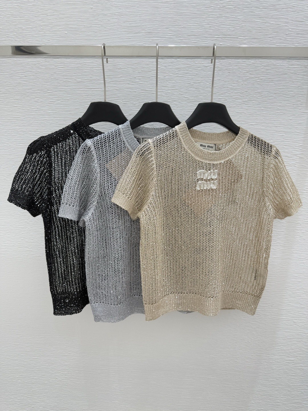 NO:334651,M Home Early Spring New Style Round Neck Hollow Knitted Short Sleeve Color Yellow Gray Black Size 36.38.40, T-shirt,alexander wang19860909M家  早春新款 圆领镂空针织短袖 颜色黄色 灰色 黑色 尺码36.38.40,,T-shirt,alexander wang,Women's clothing