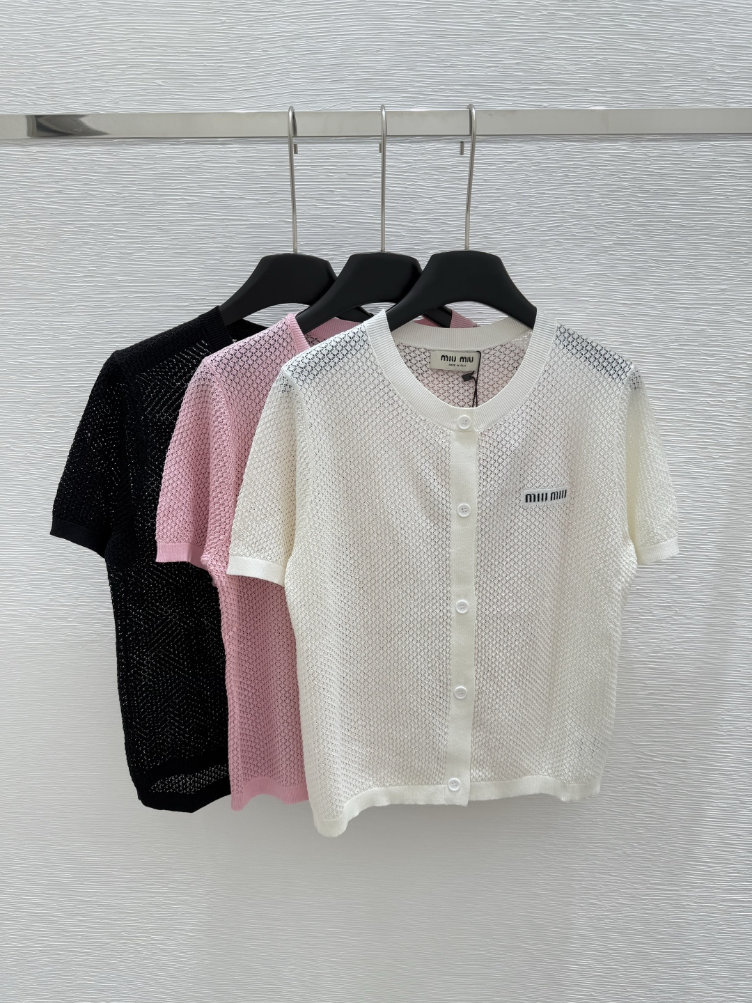 NO:334643,M Home Early Spring New Style Round Neck Hollow Knitted Cardigan Short Sleeve Color White Black Pink Size 36.38.40, T-shirt,alexander wang19860909M家  早春新款 圆领镂空针织开衫短袖 颜色白色 黑色 粉色 尺码36.38.40,,T-shirt,alexander wang,Women's clothing