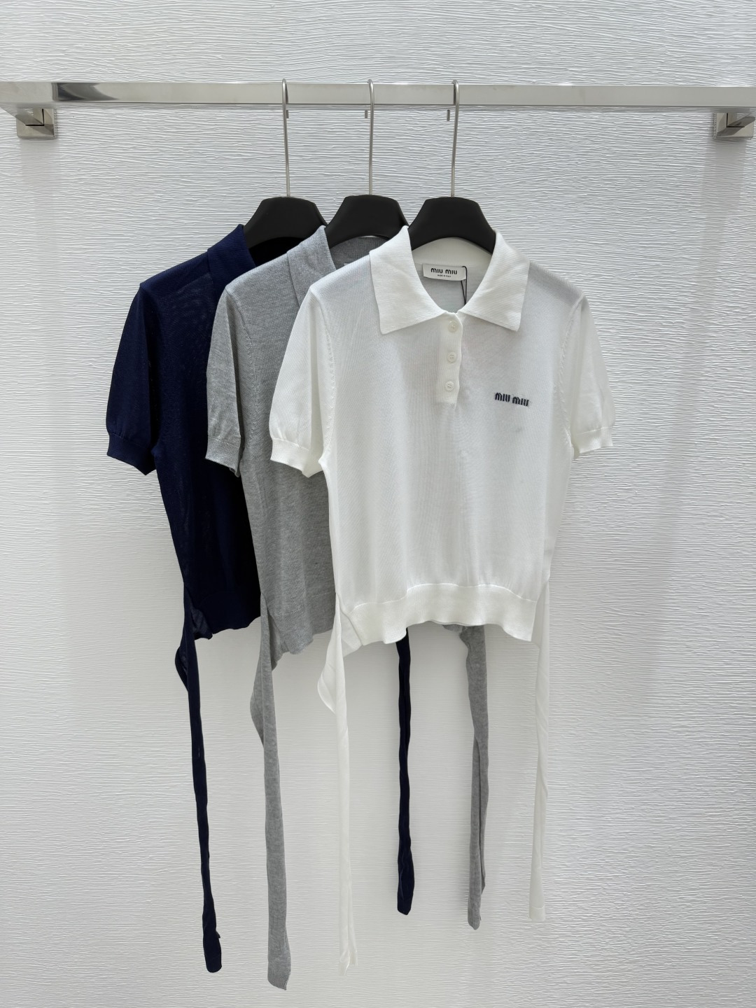 NO:334880,M Home Early Spring New Style Round Collar Strap Knitted Short Sleeve Color White Gray Royal Blue Size 36.38.40, T-shirt,alexander wang19860909M家  早春新款 圆领绑带针织短袖 颜色白色 灰色 宝蓝色 尺码36.38.40,,T-shirt,alexander wang,Women's clothing