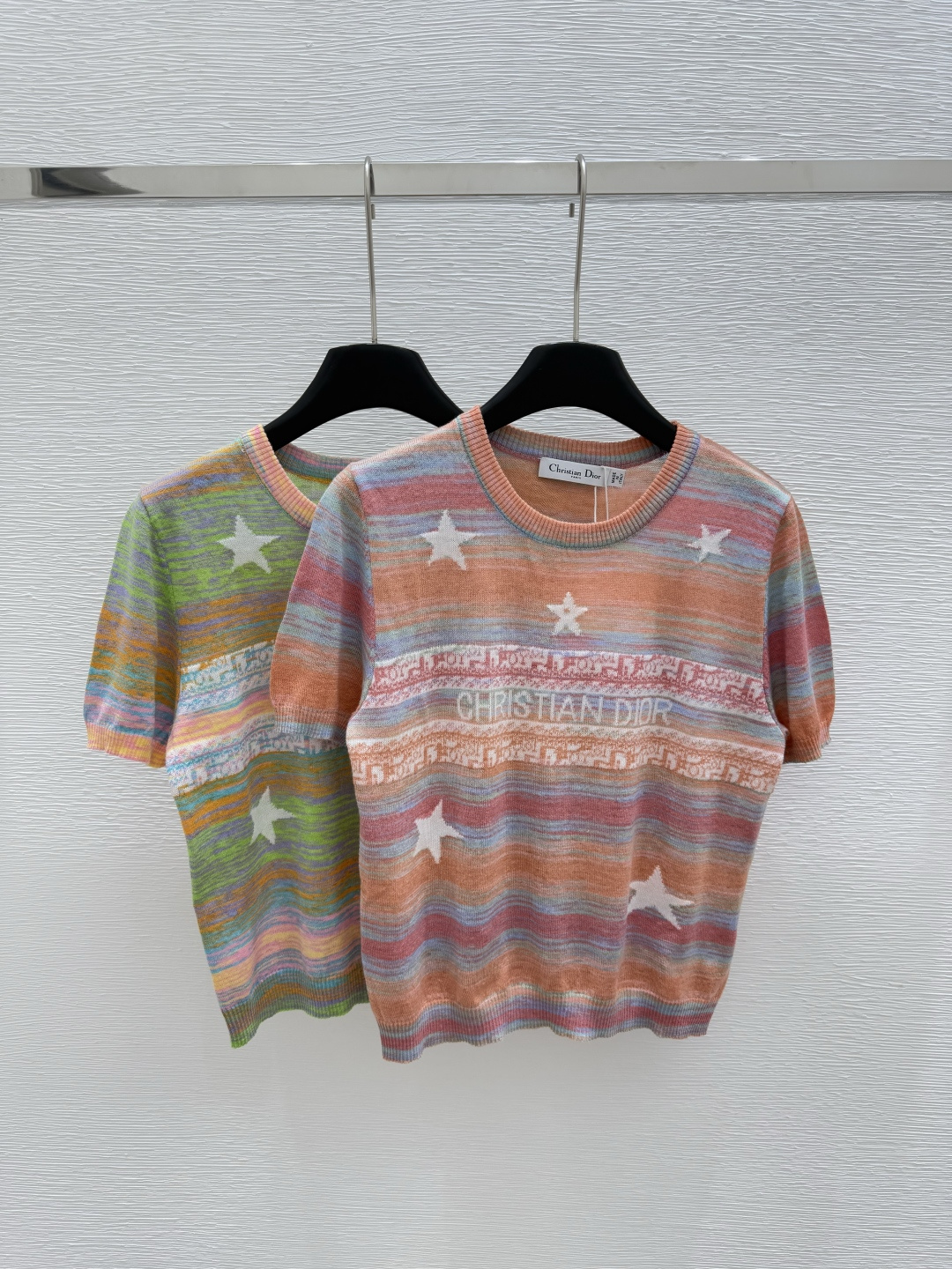 NO:334839,D Home Early Spring New Style Round Collar Striped Knitted Short Sleeve Color Pink Green Size 36.38.40, Dior, T-shirt, alexander wang19860909D家  早春新款 圆领条纹针织短袖 颜色粉色 绿色 尺码36.38.40,,dior,T-shirt,alexander wang,Women's clothing