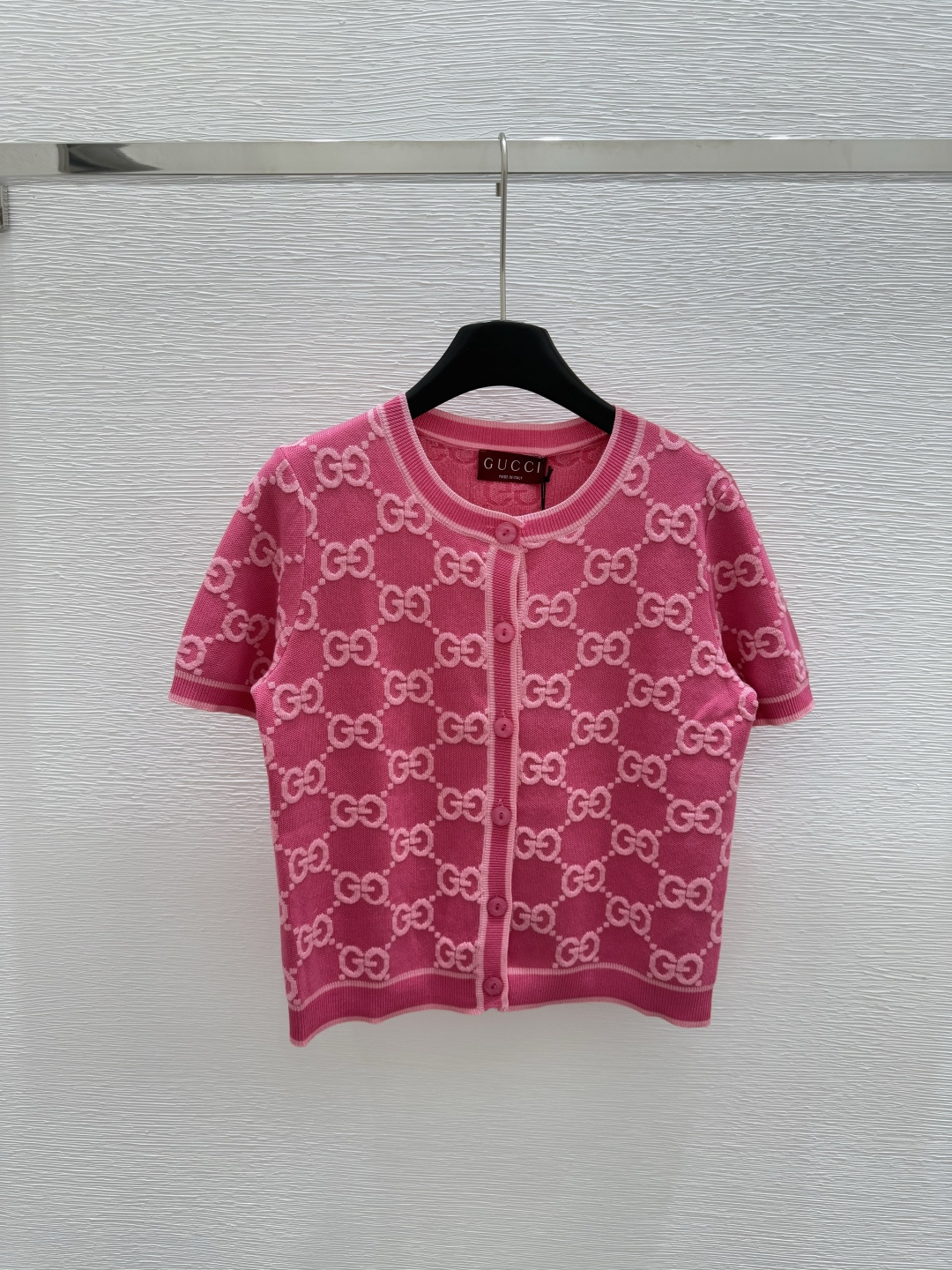 NO:417741,G Home Early Spring New Round Neck Cardigan Letter Knitted Short Sleeve Color Pink Size 36.38.40, gucci, T-shirt, alexander wang19860909G家  早春新款 圆领开衫字母针织短袖 颜色粉色 尺码36.38.40,,gucci,T-shirt,alexander wang,Women's clothing