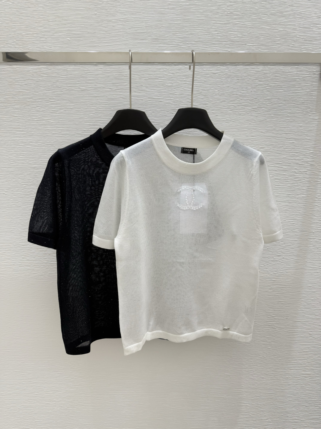 NO:417751,CH Home Early Spring New Style Round Neck Sequin Knitted Short Sleeve Color White Black Size 36.38.40, T-shirt,alexander wang19860909CH家  早春新款 圆领亮片针织短袖 颜色白色 黑色 尺码36.38.40,,T-shirt,alexander wang,Women's clothing