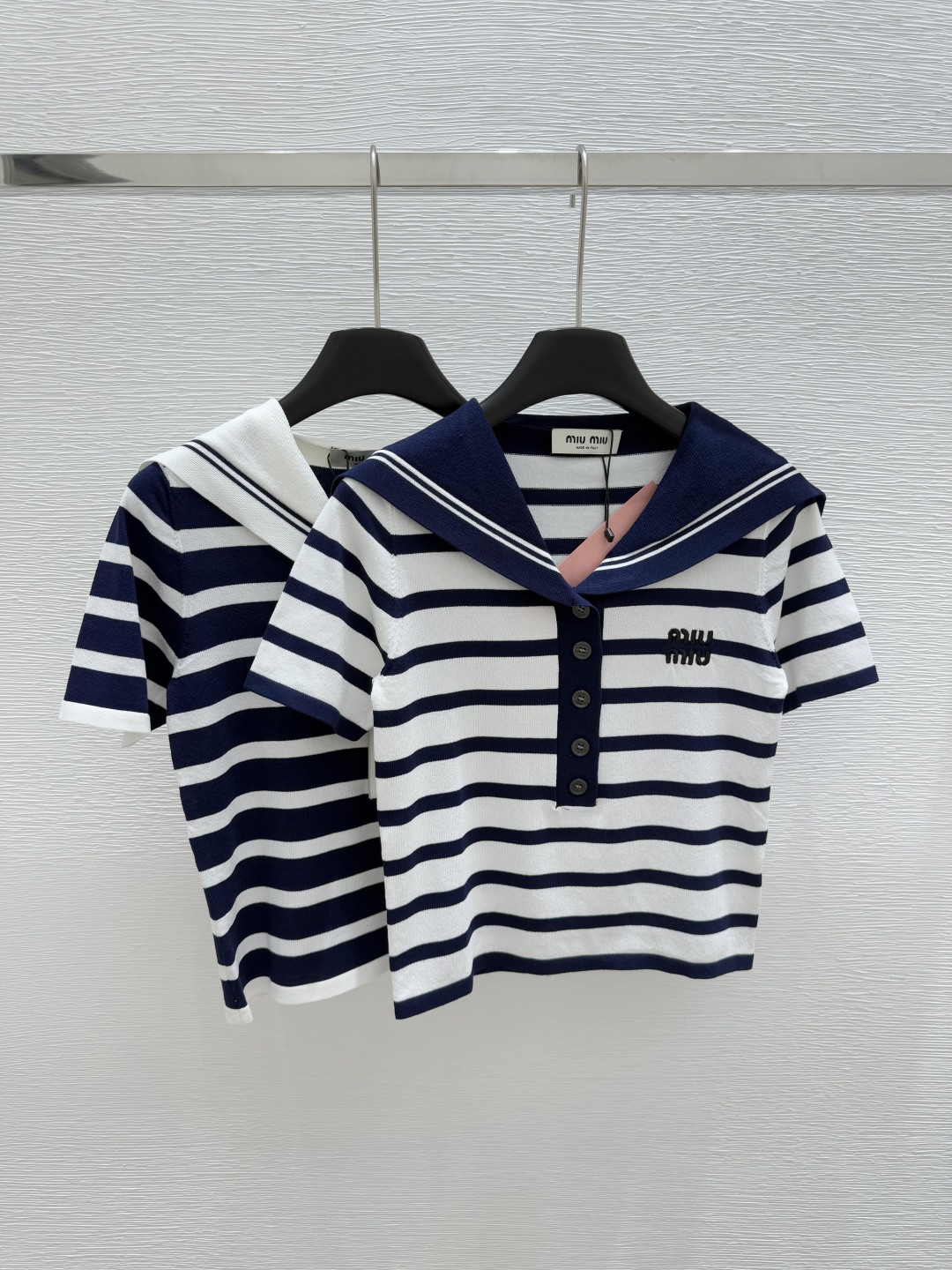 NO:417737,M Home Early Spring New Navy Collar Striped Knitted Short Sleeve Color White Royal Blue Size 36.38.40, T-shirt,alexander wang19860909M家  早春新款 海军领条纹针织短袖 颜色白色 宝蓝色 尺码36.38.40,,T-shirt,alexander wang,Women's clothing