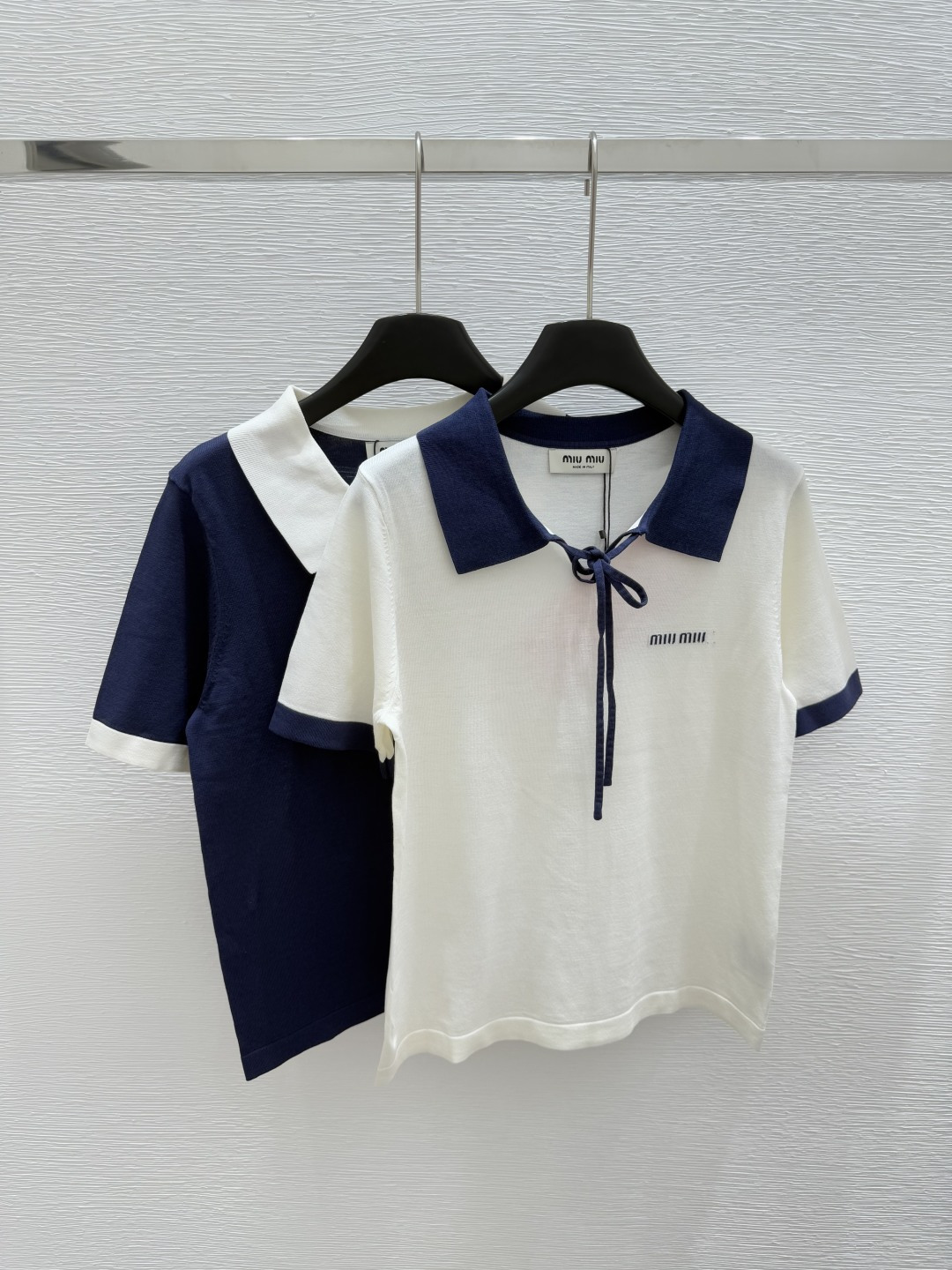 NO:417836,M Home Early Spring New Lapel Strap Knitted Short Sleeve Color White Royal Blue Size 36.38.40, T-shirt,alexander wang19860909M家  早春新款 翻领绑带针织短袖 颜色白色 宝蓝色 尺码36.38.40,,T-shirt,alexander wang,Women's clothing