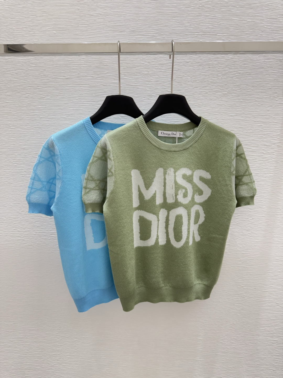 NO:419329,D Home Early Spring New Style Round Neck Letter Knitted Short Sleeve Color Green Blue Size 36.38.40, Dior, T-shirt, alexander wang19860909D家  早春新款 圆领字母针织短袖 颜色绿色 蓝色 尺码36.38.40,,dior,T-shirt,alexander wang,Women's clothing