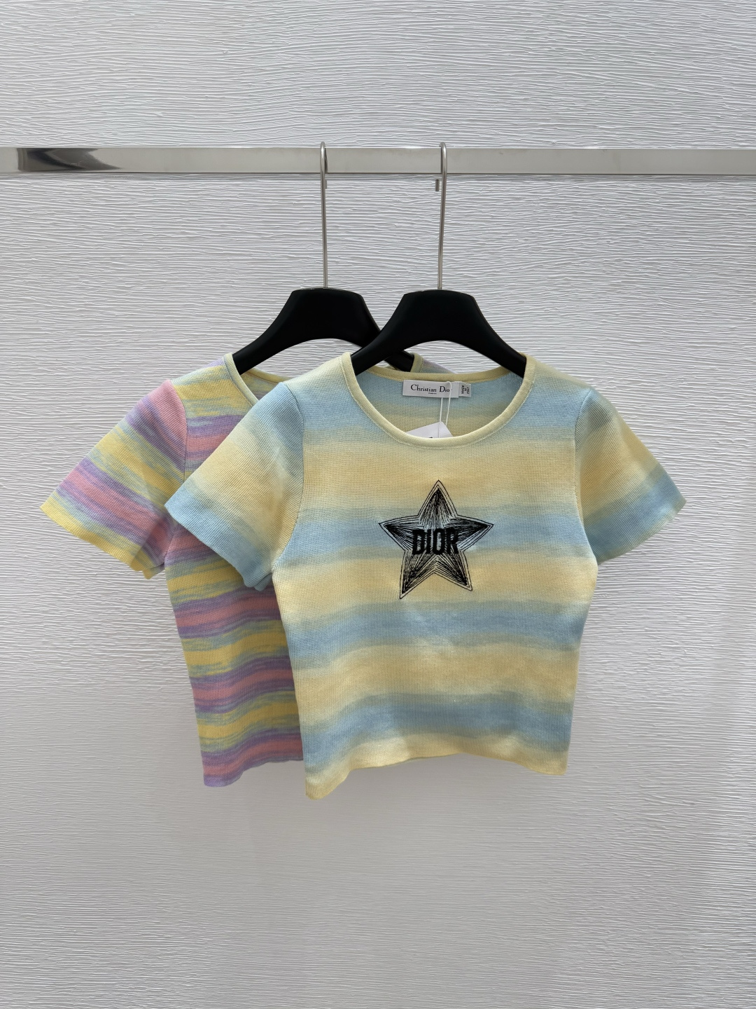 NO:419378,D Home Early Spring New Style Round Neck Contrast Stripe Knitted Short Sleeve Color Blue Purple Size 36.38.40, Dior, T-shirt, alexander wang19860909D家  早春新款 圆领撞色条纹针织短袖 颜色蓝色 紫色 尺码36.38.40,,dior,T-shirt,alexander wang,Women's clothing