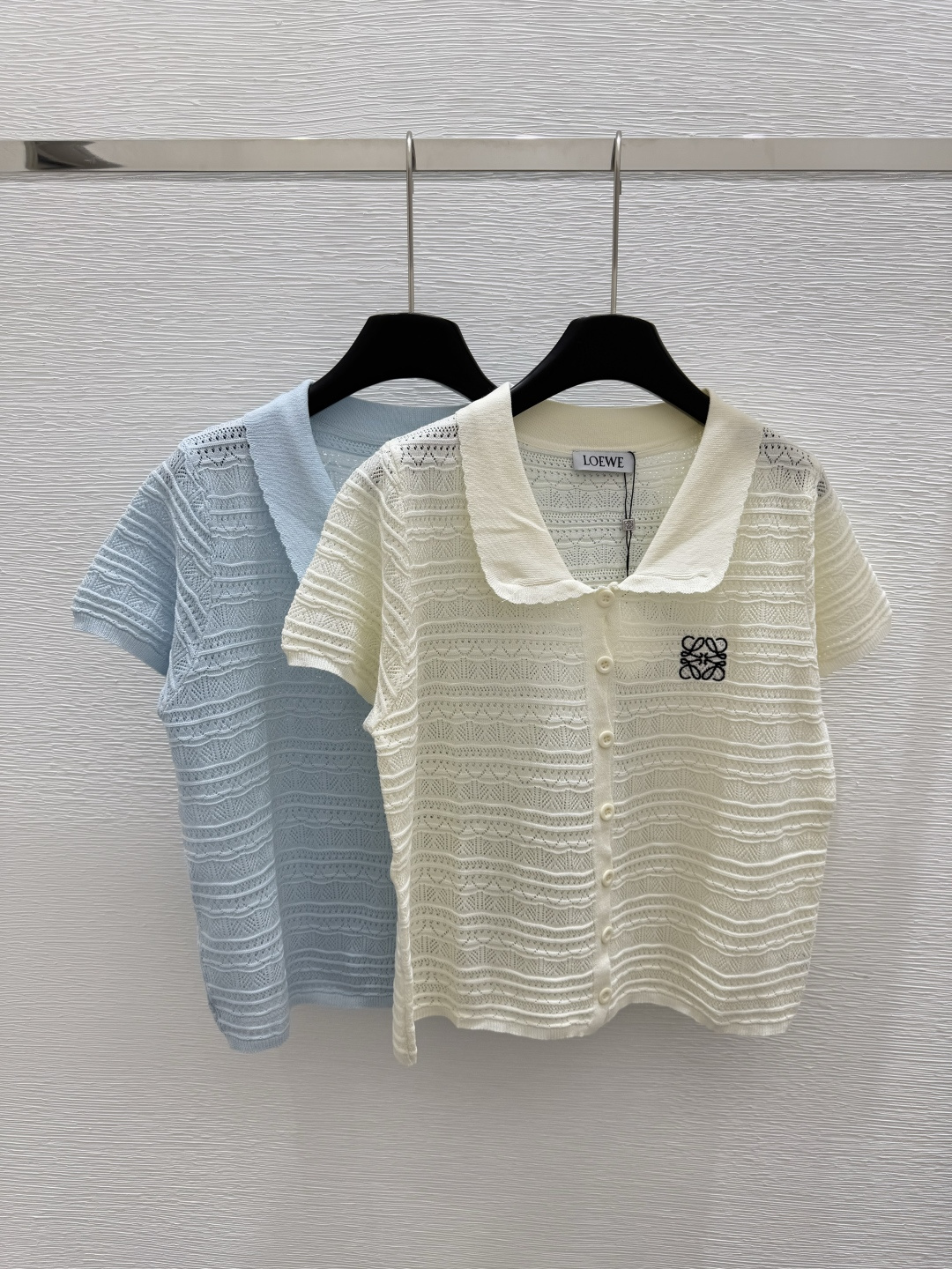 NO:419371,LO Home Early Spring New Lapel Knitted Short Sleeve Color White Blue Size 36.38.40, T-shirt,alexander wang19860909LO家  早春新款 翻领针织短袖 颜色白色 蓝色 尺码36.38.40,,T-shirt,alexander wang,Women's clothing