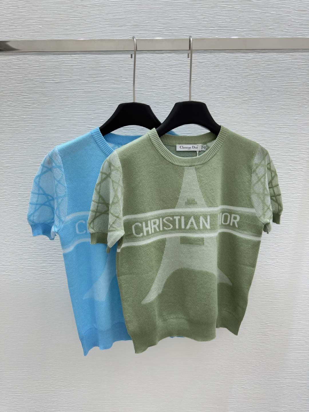 NO:419388,D Home Early Spring New Style Round Neck Five-pointed Star Knitted Short Sleeve Color Blue Green Size 36.38.40, Dior, T-shirt, alexander wang19860909D家  早春新款 圆领五角星针织短袖 颜色蓝色 绿色 尺码36.38.40,,dior,T-shirt,alexander wang,Women's clothing