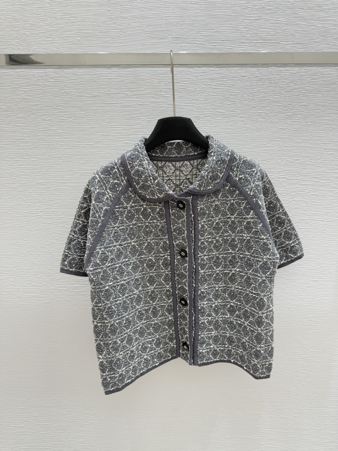 NO:419470,D Home Early Spring New Lapel Checkered Knit Cardigan Short Sleeve Color Black Size 36.38.40, Dior, T-shirt, alexander wang19860909D家  早春新款 翻领方格针织开衫短袖 颜色黑色 尺码36.38.40,,dior,T-shirt,alexander wang,Women's clothing