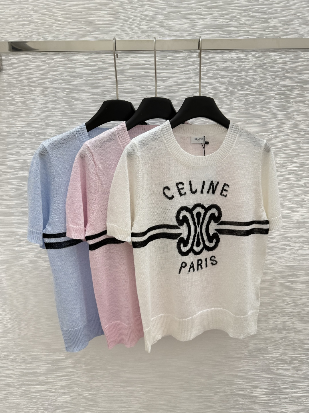 NO:410721,CE Home Early Spring New Style Round Neck Letter Knitted Short Sleeve Color White Pink Blue Size 36.38.40, T-shirt,alexander wang19860909CE家  早春新款 圆领字母针织短袖 颜色白色 粉色 蓝色 尺码36.38.40,,T-shirt,alexander wang,Women's clothing