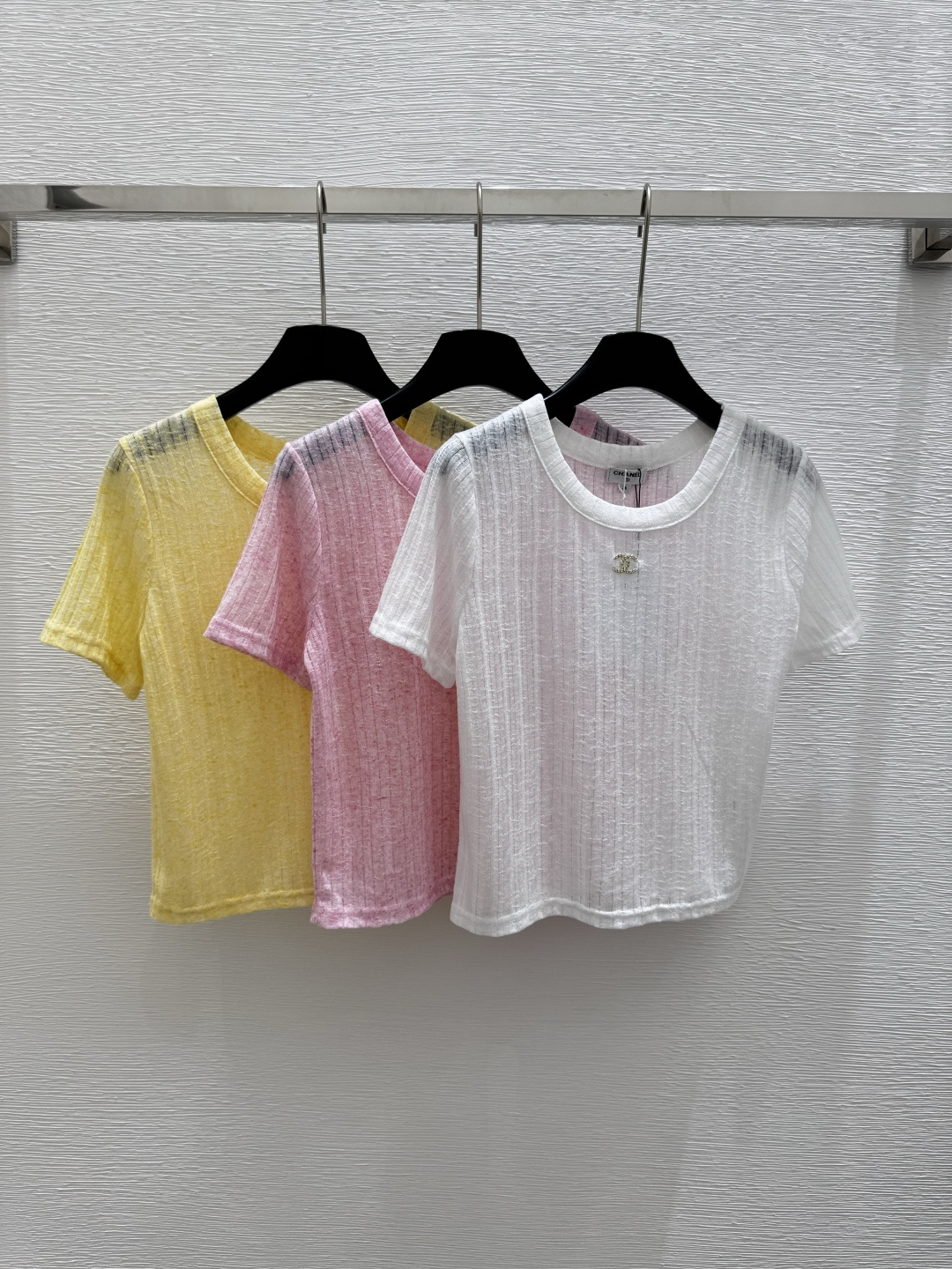 NO:410807,CH Home Summer New Style Solid Color Simple Round Neck Knitted Short Sleeve Color Yellow White Pink Size 36.38.40, T-shirt,alexander wang19860909CH家 夏季新款 纯色简约圆领针织短袖 颜色黄色 白色 粉色 尺码36.38.40,,T-shirt,alexander wang,Women's clothing