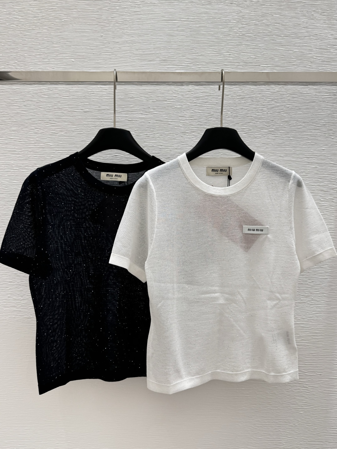 NO:410788,M Home Summer New Style Solid Color Simple Bead Chip Round Neck Knitted Short Sleeve Color White Black Size 36.38.40, T-shirt,alexander wang19860909M家 夏季新款 纯色简约珠片圆领针织短袖 颜色白色 黑色 尺码36.38.40,,T-shirt,alexander wang,Women's clothing