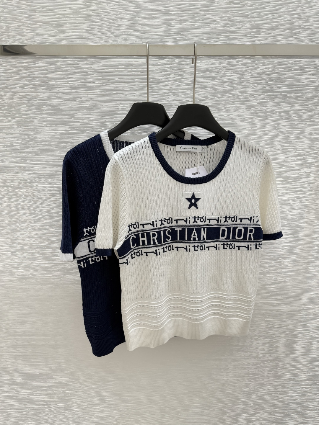 NO:415419,D Home New Summer Style Five-pointed Star Knitted Short Sleeve Color White Royal Blue Size 36.38.40, Dior, T-shirt, alexander wang19860909D家 夏季新款 五角星针织短袖 颜色白色 宝蓝色 尺码36.38.40,,dior,T-shirt,alexander wang,Women's clothing