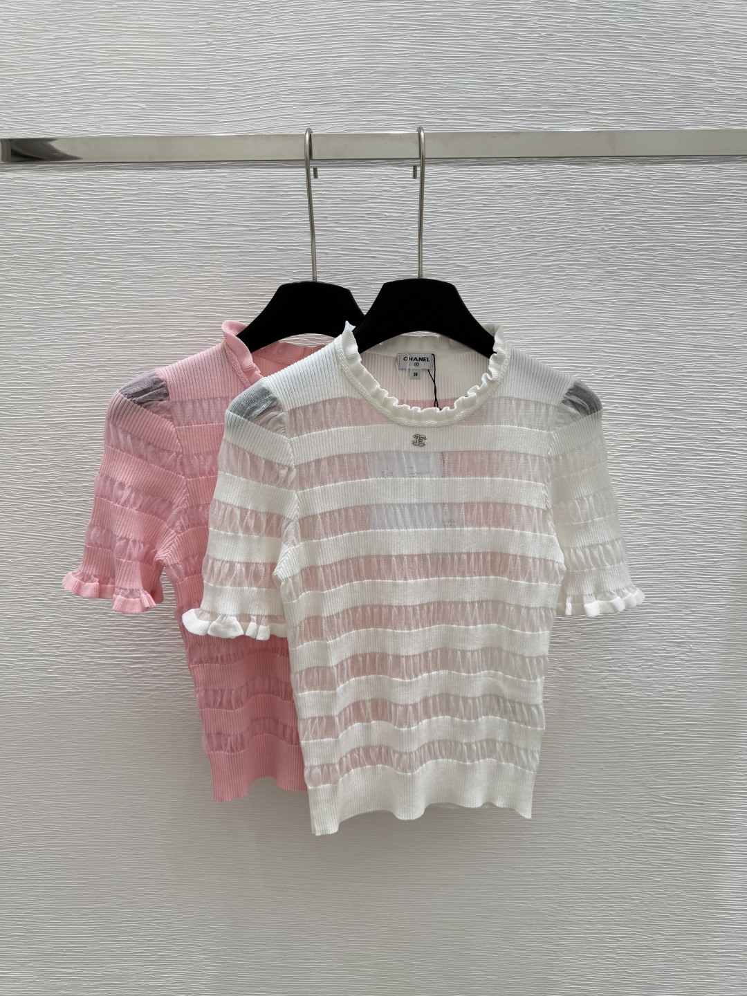 NO:425044,CH Home Summer New Style Round Neck Hollow Knitted Short Sleeve Color White Pink Size 36.38.40, T-shirt,alexander wang19860909CH家 夏季新款 圆领镂空针织短袖 颜色白色 粉色 尺码36.38.40,,T-shirt,alexander wang,Women's clothing