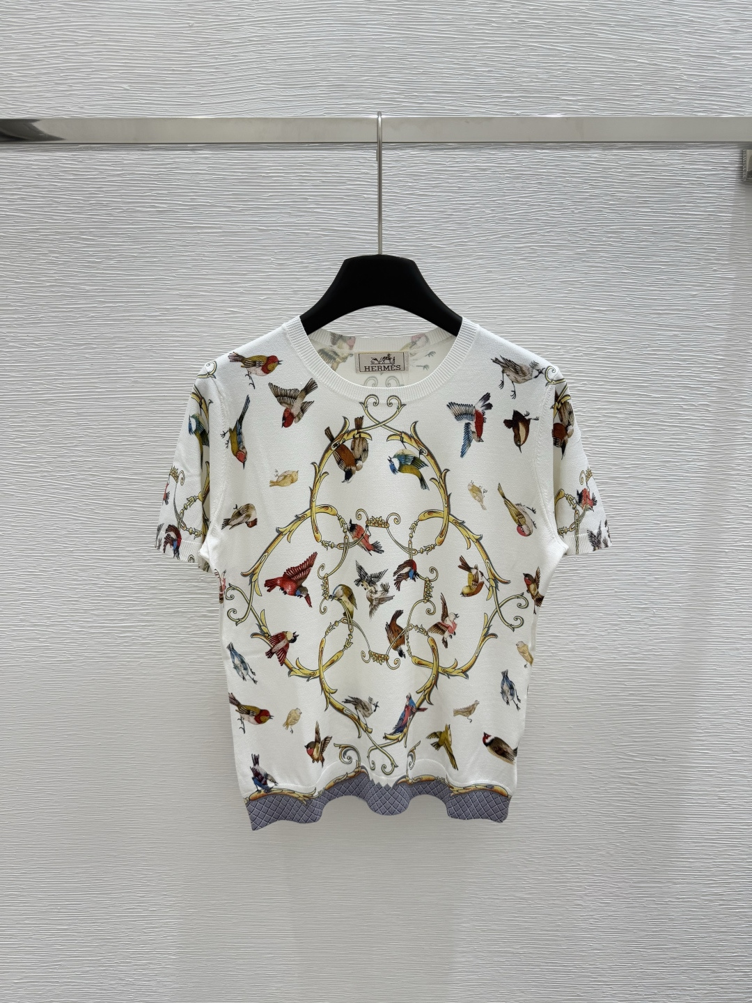 NO:419603,HE Home Early Spring New Style Round Neck Print Knitted Short Sleeve Color White Size 36.38.40, T-shirt,alexander wang19860909HE家  早春新款 圆领印花针织短袖 颜色白色 尺码36.38.40,,T-shirt,alexander wang,Women's clothing