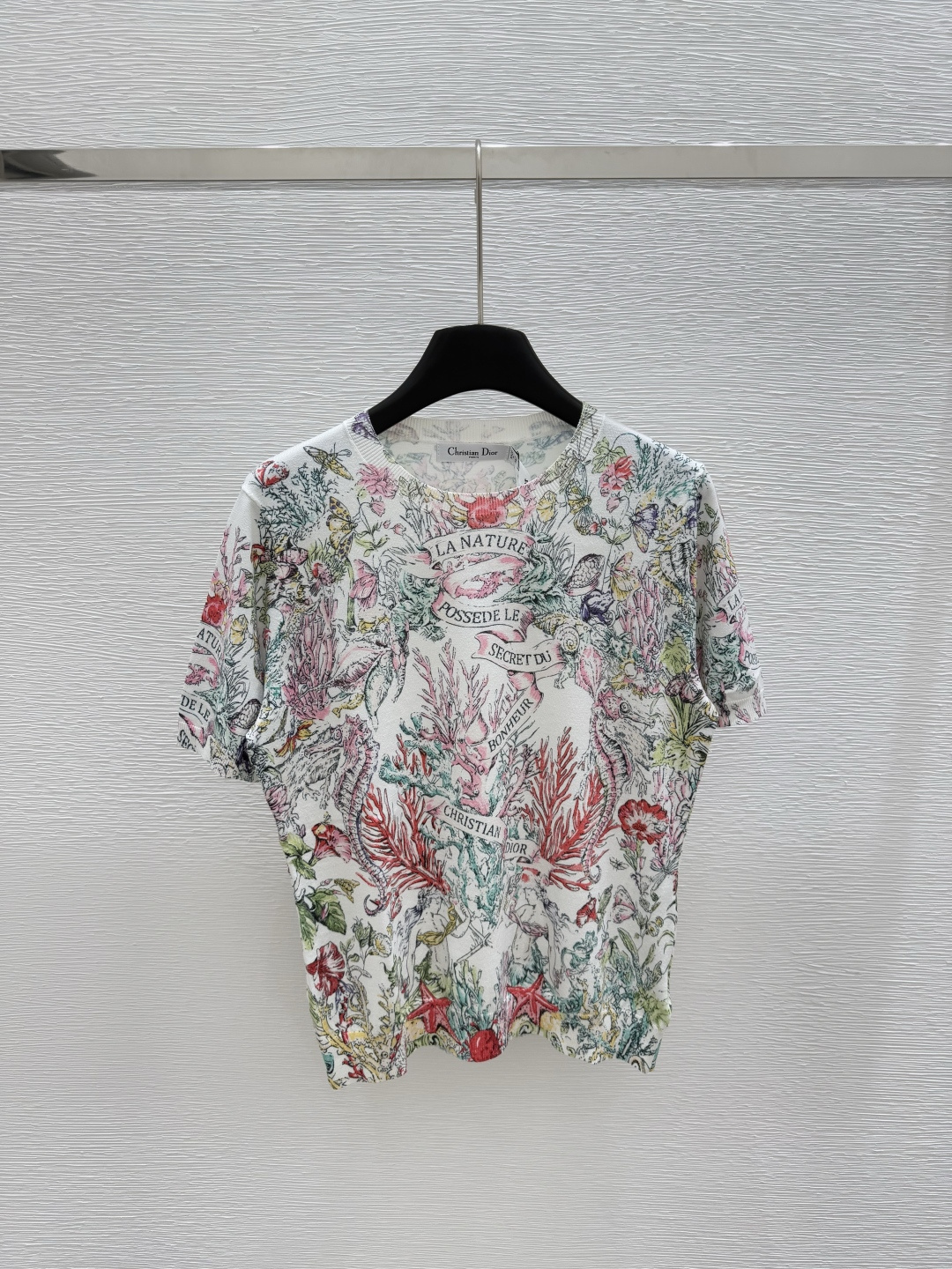 NO:419596,D Home Early Spring New Style Round Neck Print Knitted Short Sleeve Color White Size 36.38.40, Dior, T-shirt, alexander wang19860909D家  早春新款 圆领印花针织短袖 颜色白色 尺码36.38.40,,dior,T-shirt,alexander wang,Women's clothing