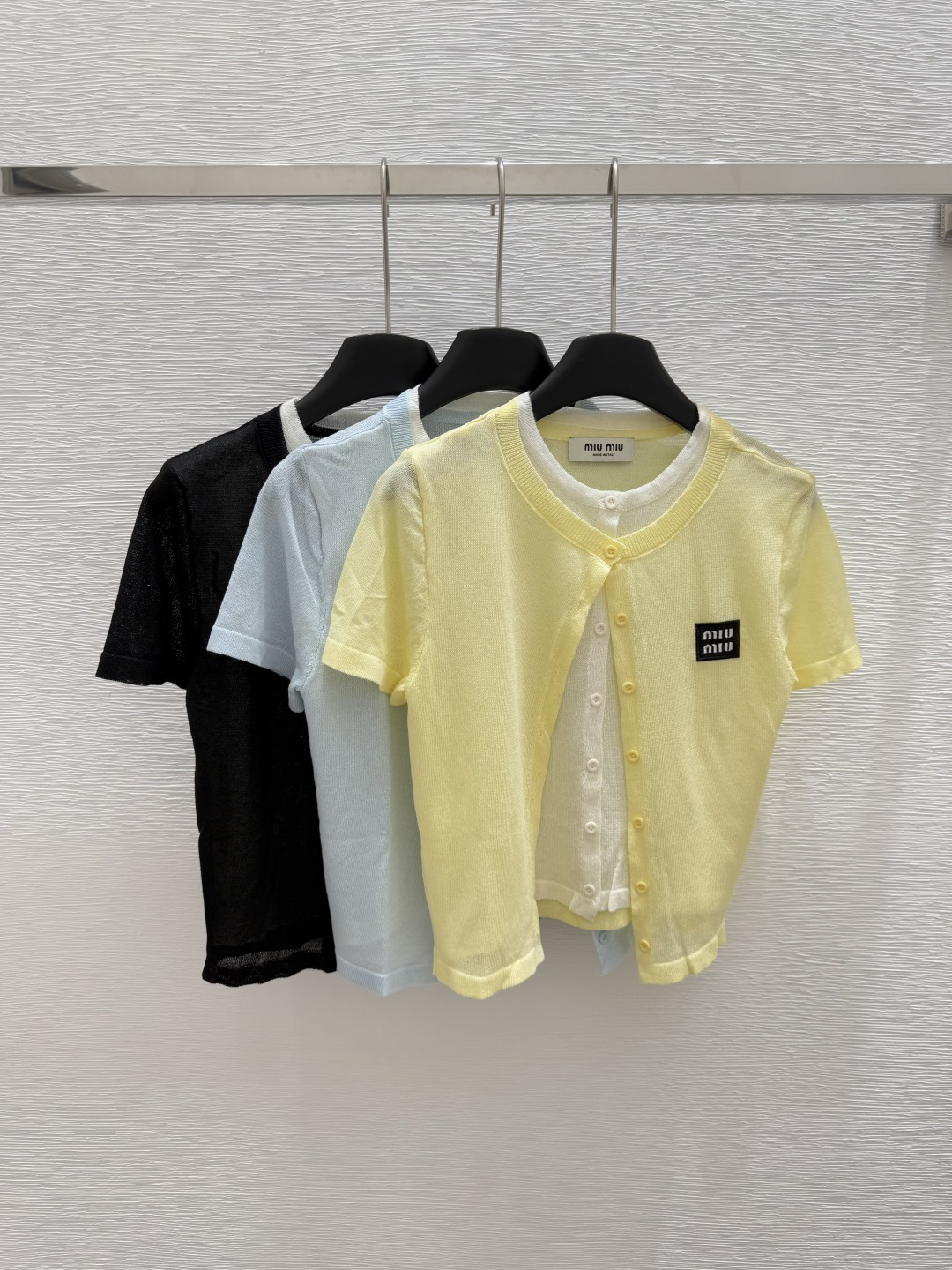 NO:419611,M Home Summer New Style Round Neck Knitted Fake Two-Piece Short Sleeve Color Blue Yellow Black Size 36.38.40, T-shirt,alexander wang19860909M家 夏季新款 圆领针织假两件短袖 颜色蓝色 黄色 黑色 尺码36.38.40,,T-shirt,alexander wang,Women's clothing
