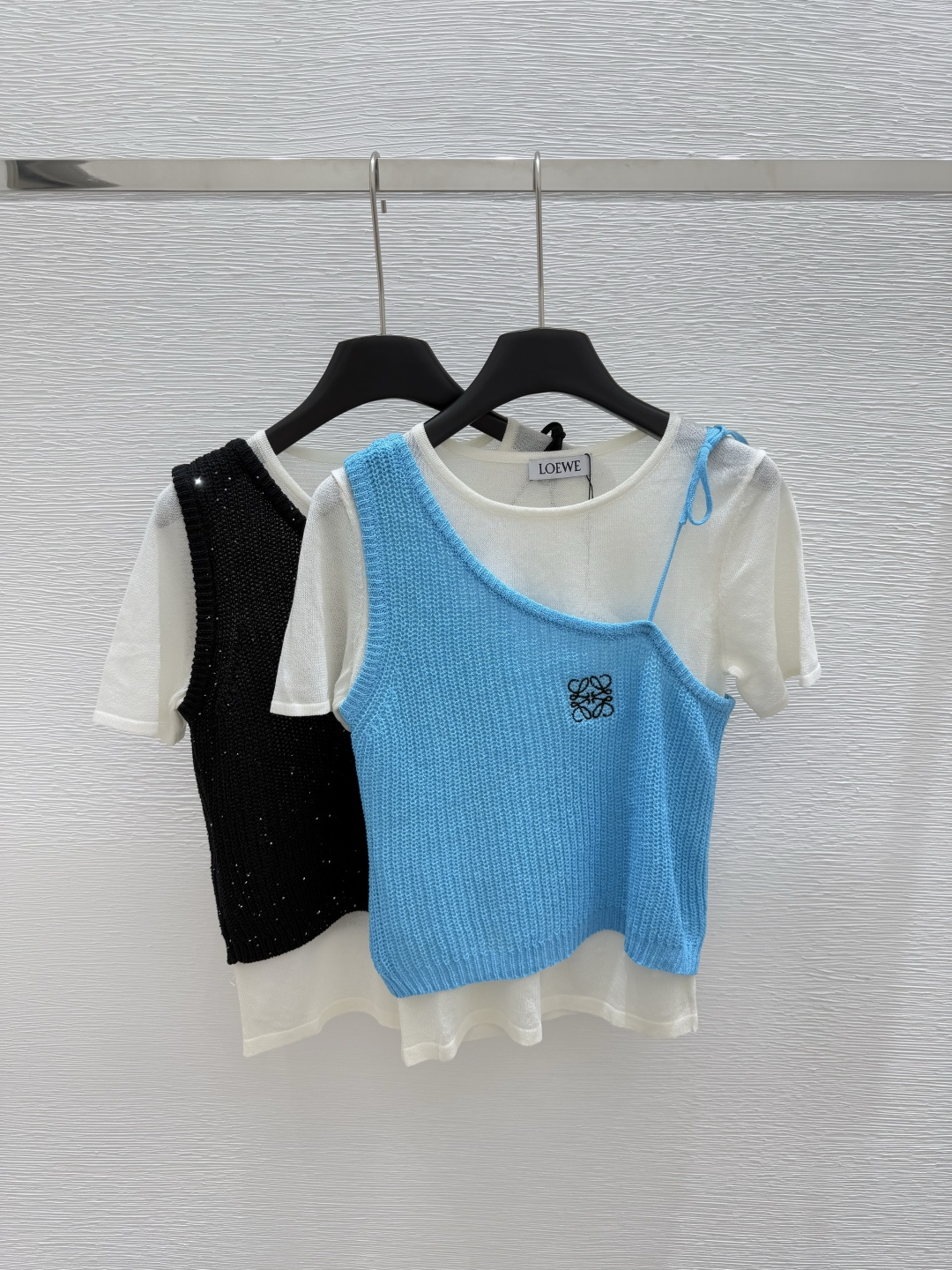 NO:419619,LO Home Summer New Style Round Neck Knitted Fake Two-Piece Short Sleeve Color Blue White Size 36.38.40, T-shirt,alexander wang19860909LO家 夏季新款 圆领针织假两件短袖 颜色蓝色 白色 尺码36.38.40,,T-shirt,alexander wang,Women's clothing