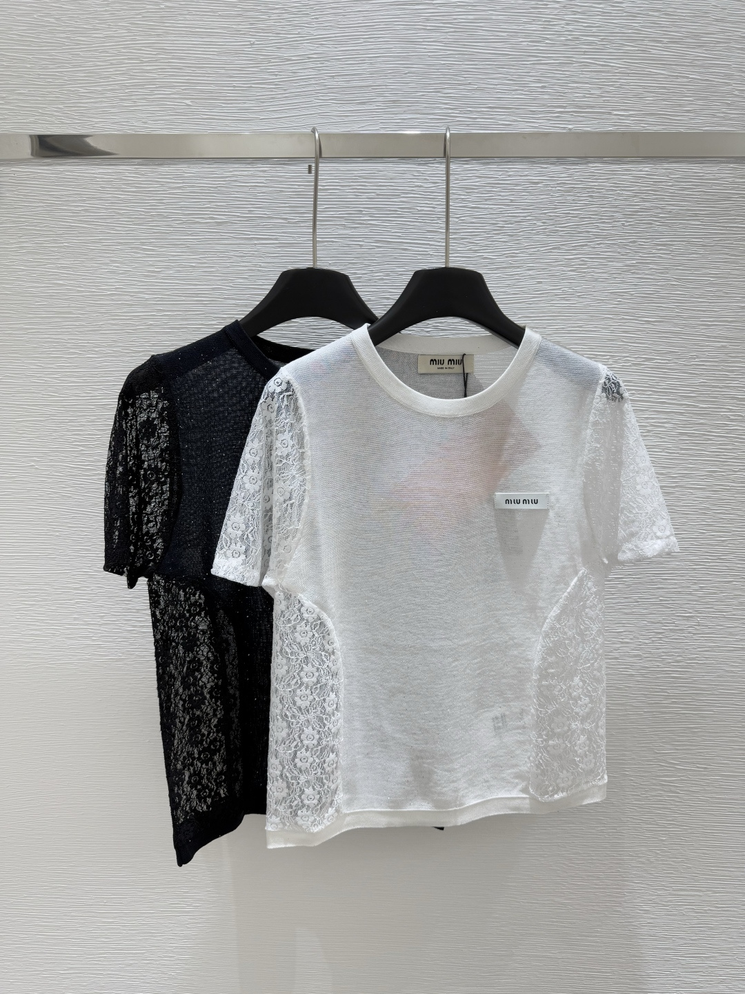 NO:425418,M Home New Summer Style Round Neck Knitted Sequin Lace Short Sleeve Color White Black Size 36.38.40, T-shirt,alexander wang19860909M家 夏季新款 圆领针织亮片花边短袖 颜色白色 黑色 尺码36.38.40,,T-shirt,alexander wang,Women's clothing