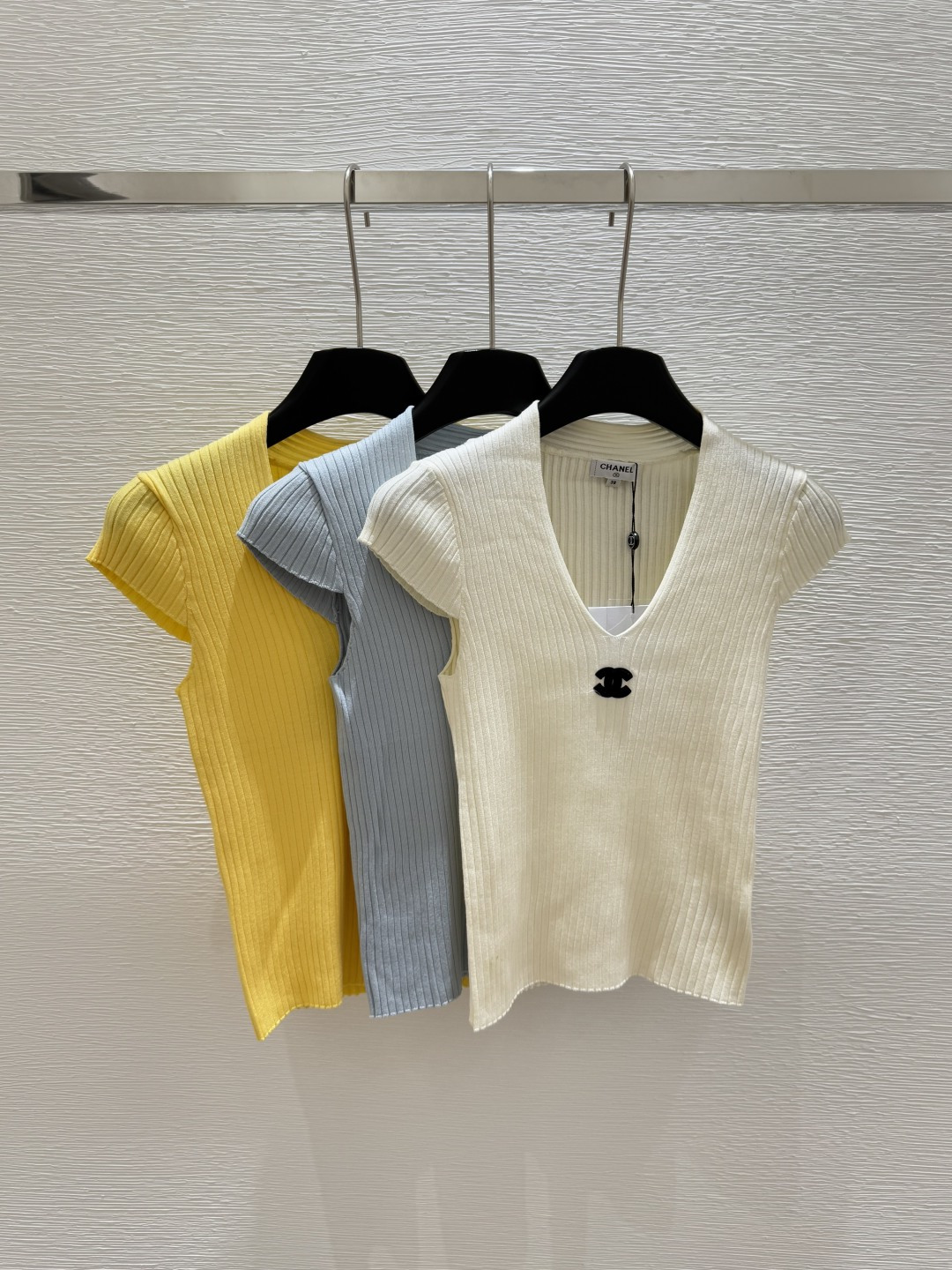 NO:425438,CH Home Summer New Style Round Neck Knitted Short Sleeve Color White Blue Yellow Size 36.38.40, T-shirt,alexander wang19860909CH家 夏季新款 圆领针织短袖 颜色白色 蓝色 黄色 尺码36.38.40,,T-shirt,alexander wang,Women's clothing