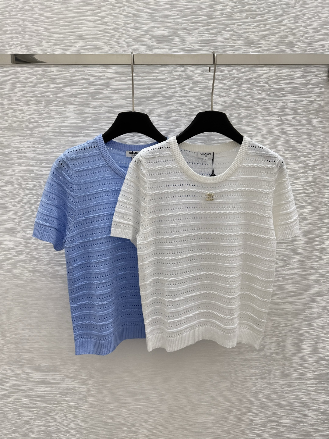 NO:425454,CH Home Summer New Style Round Neck Knitted Stripe Short Sleeve Color White Blue Size 36.38.40, T-shirt,alexander wang19860909CH家 夏季新款 圆领针织条纹短袖 颜色白色 蓝色 尺码36.38.40,,T-shirt,alexander wang,Women's clothing