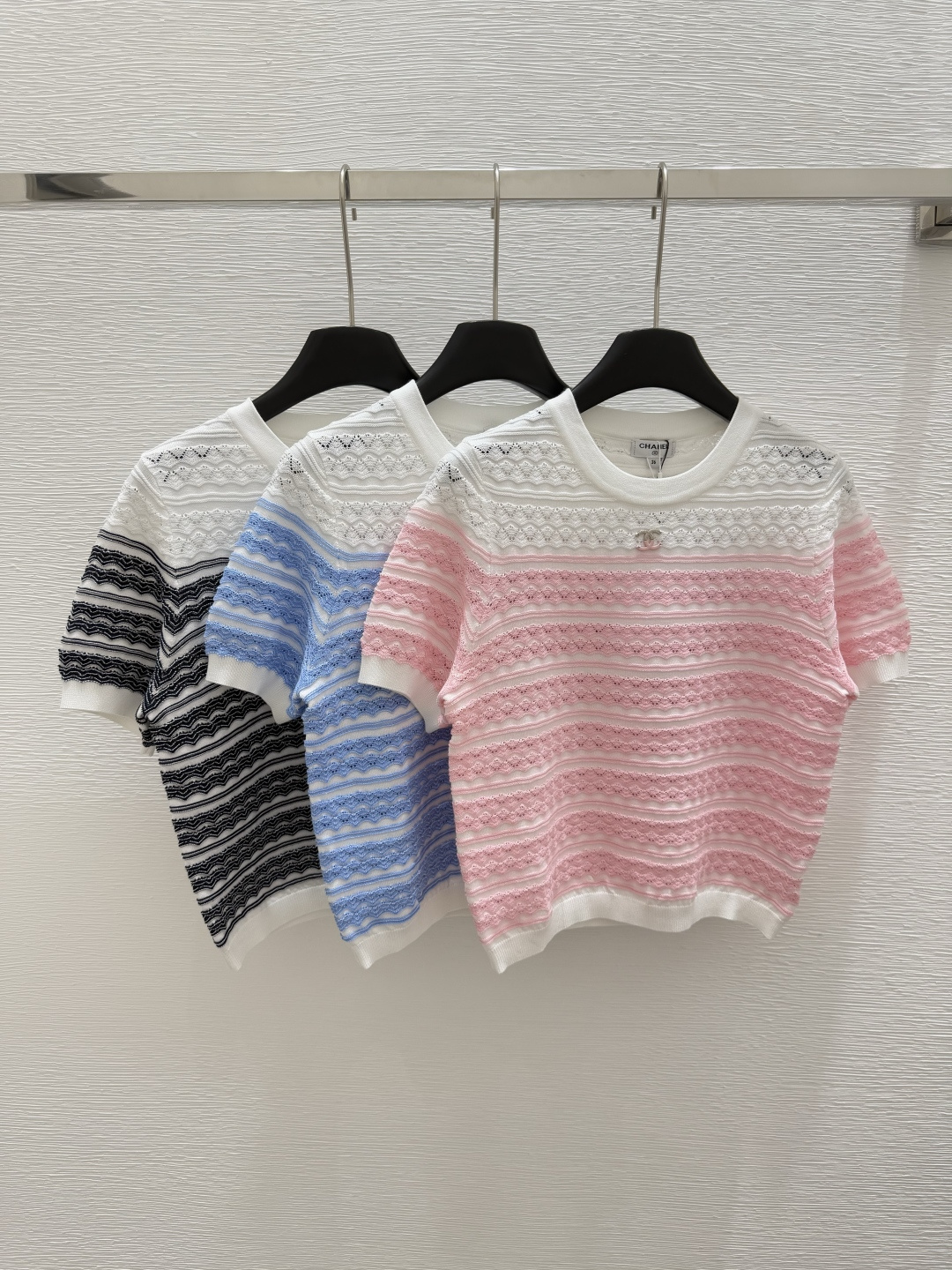 NO:425496,CH Home Summer New Style Round Neck Corrugated Knitted Short Sleeve Color Black Pink Blue Size 36.38.40, T-shirt,alexander wang19860909CH家 夏季新款 圆领波纹针织短袖 颜色黑色 粉色 蓝色 尺码36.38.40,,T-shirt,alexander wang,Women's clothing