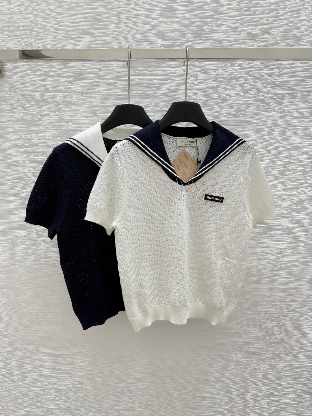 NO:425483,M Home New Summer Style Navy Collar Knitted Short Sleeve Color White Royal Blue Size 36.38.40, T-shirt,alexander wang19860909M家 夏季新款 海军领针织短袖 颜色白色 宝蓝色 尺码36.38.40,,T-shirt,alexander wang,Women's clothing