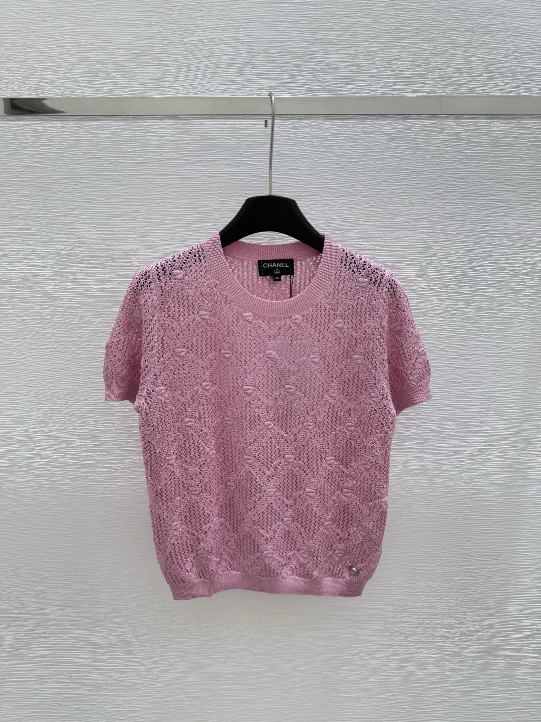 NO:425493,CH Home Summer New Style Round Neck Knitted Button Beads Short Sleeve Color Pink Size 36.38.40, T-shirt,alexander wang19860909CH家 夏季新款 圆领针织纽扣珠片短袖 颜色粉色 尺码36.38.40,,T-shirt,alexander wang,Women's clothing