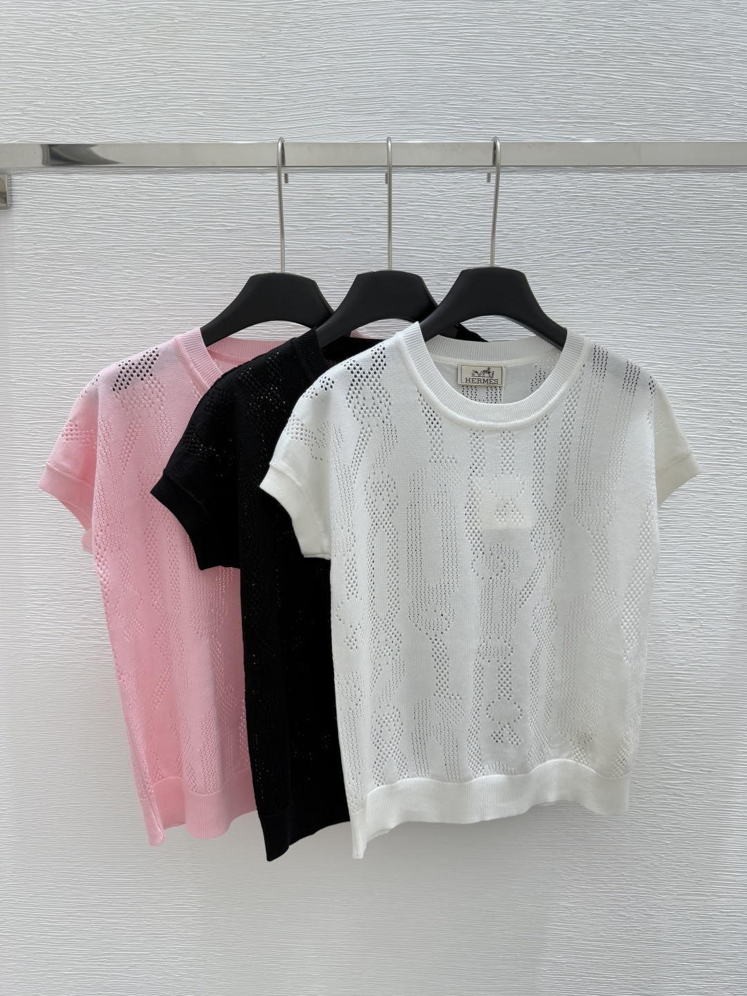 NO:419301,HE Home Summer New Style Round Neck Knitted Short Sleeve Color Pink White Black Size 36.38.40, T-shirt,alexander wang19860909HE家 夏季新款 圆领针织短袖 颜色粉色 白色 黑色 尺码36.38.40,,T-shirt,alexander wang,Women's clothing