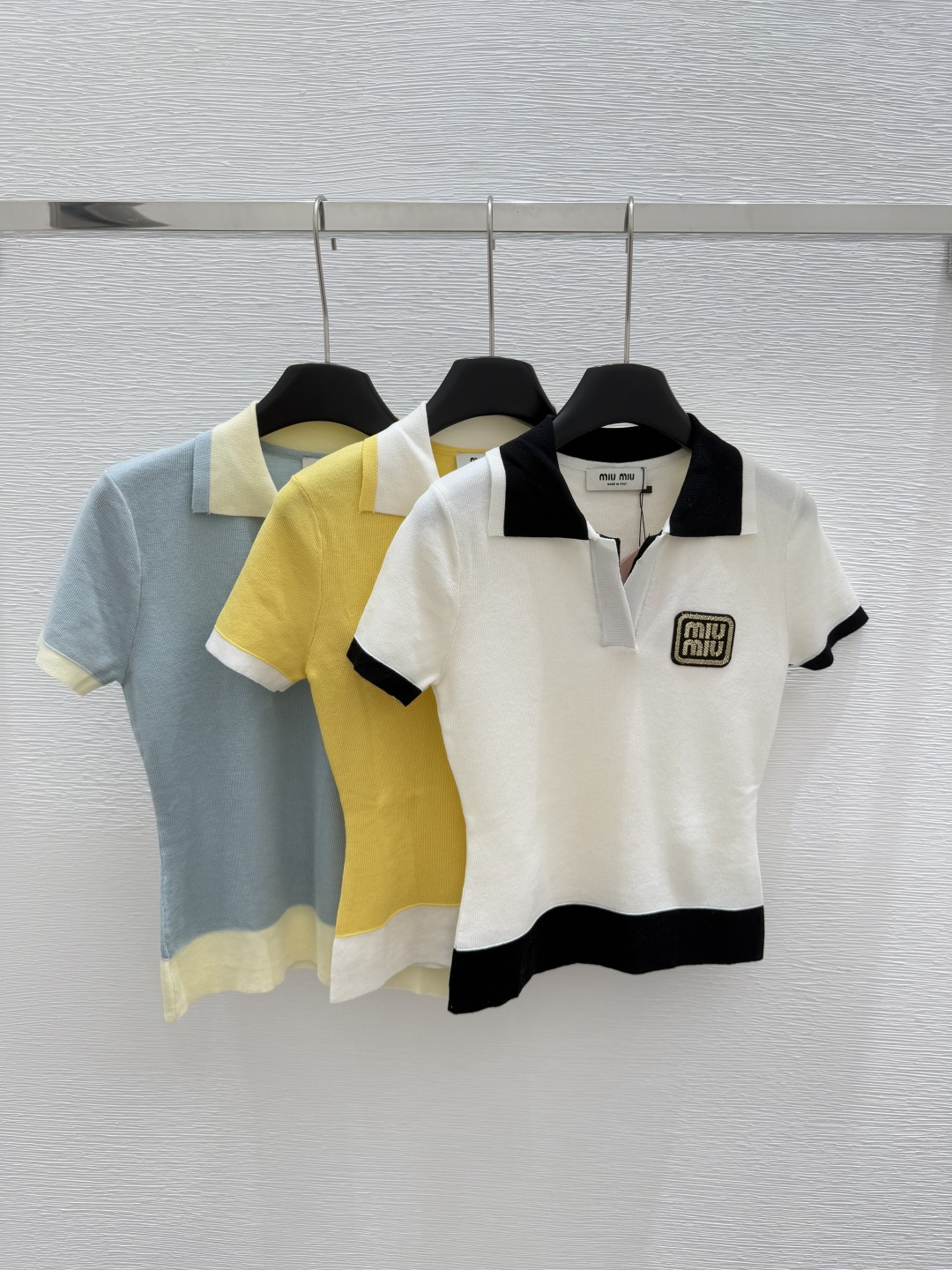 NO:422999,M Home Summer New Lapel Knitted Short Sleeve Color White Yellow Blue Size 36.38.40, T-shirt,alexander wang19860909M家 夏季新款 翻领针织短袖 颜色白色 黄色 蓝色 尺码36.38.40,,T-shirt,alexander wang,Women's clothing