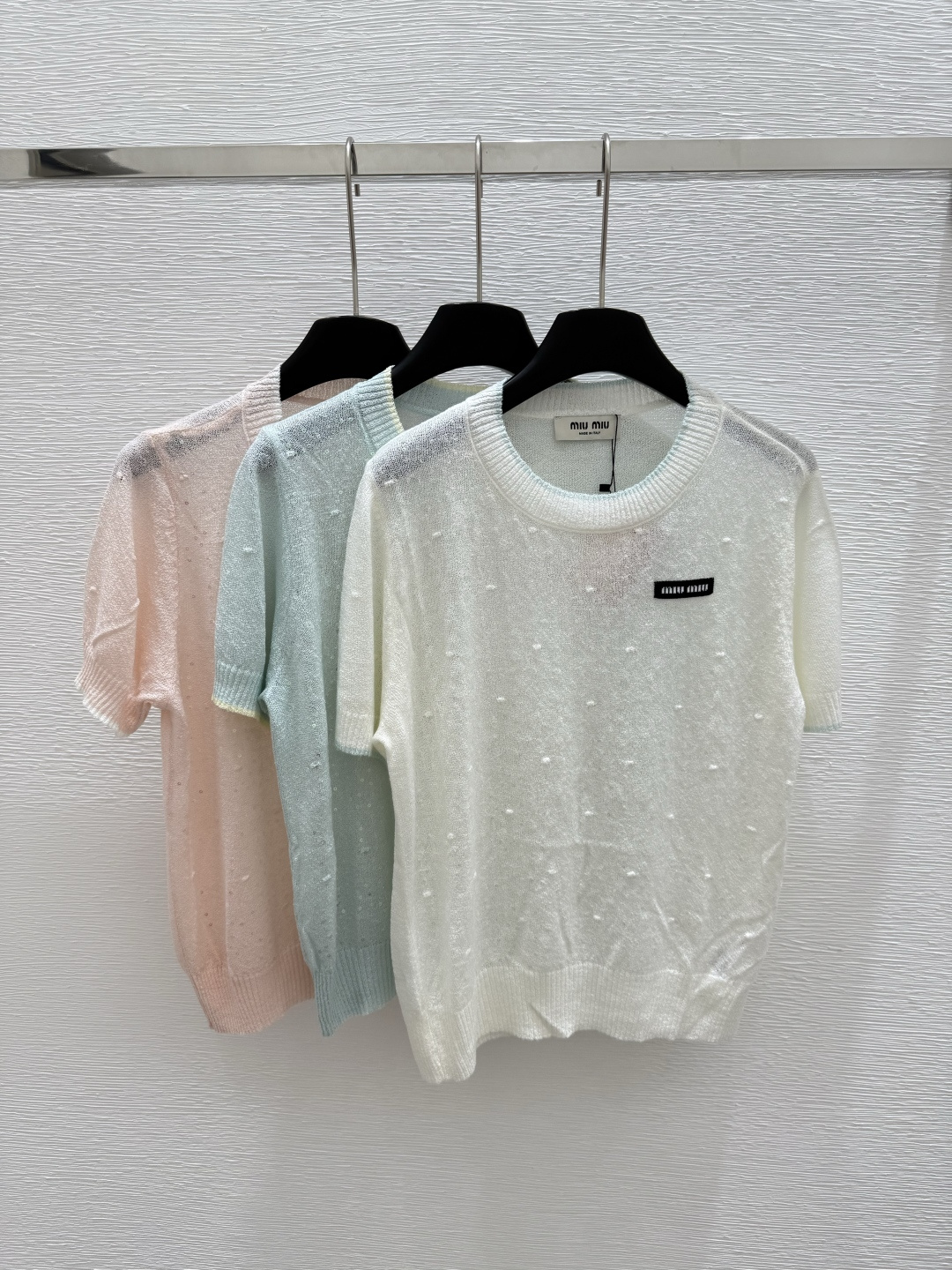 NO:419507,M Home Summer New Style Round Neck Sequin Knitted Short Sleeve Color White Green Pink Size 36.38.40, T-shirt,alexander wang19860909M家 夏季新款 圆领亮片针织短袖 颜色白色 绿色 粉色 尺码36.38.40,,T-shirt,alexander wang,Women's clothing