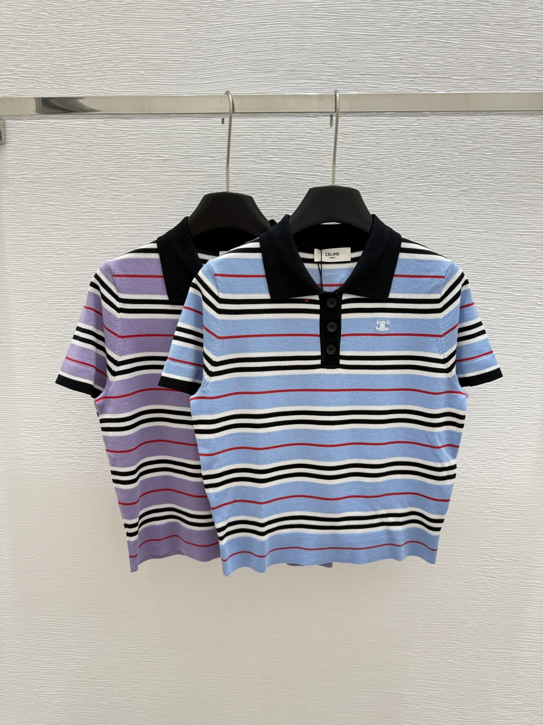 NO:419468,C E Home Summer New Style Lapel Knitted Stripe Short Sleeve Color Blue Purple Size 36.38.40, T-shirt,alexander wang19860909C E家 夏季新款 翻领针织条纹短袖 颜色蓝色 紫色 尺码36.38.40,,T-shirt,alexander wang,Women's clothing