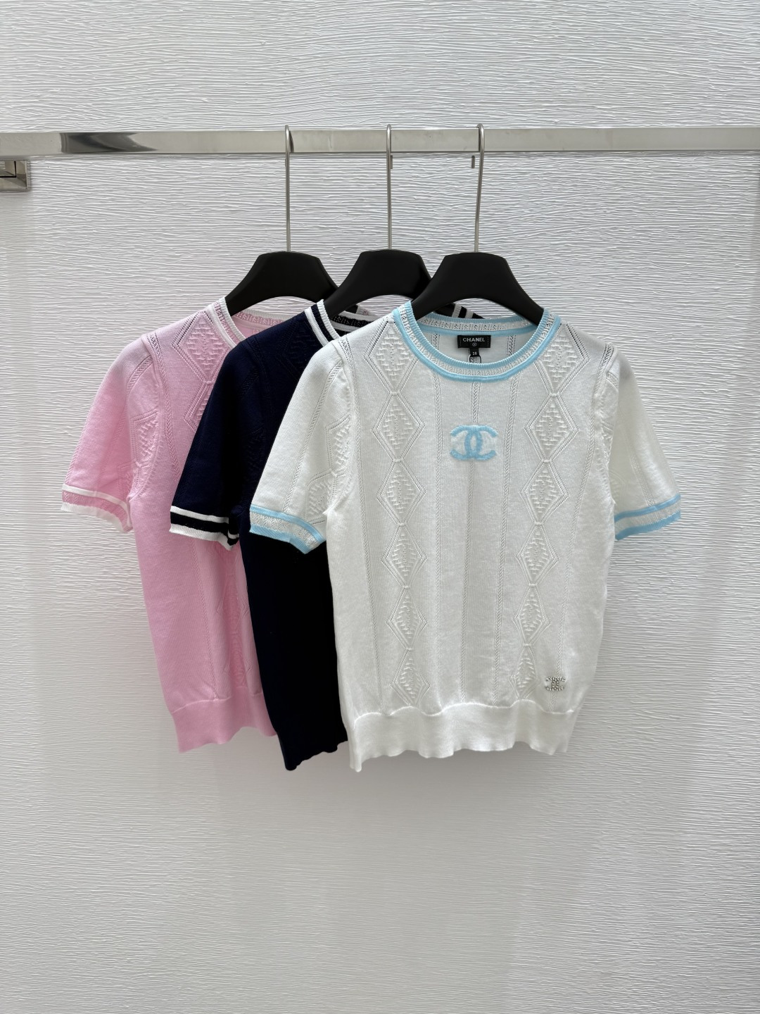 NO:427682,CH Home Summer New Style Round Neck Knitted Short Sleeve Color White Pink Royal Blue Size 36.38.40, T-shirt,alexander wang19860909CH家 夏季新款 圆领针织短袖 颜色白色 粉色 宝蓝色 尺码36.38.40,,T-shirt,alexander wang,Women's clothing