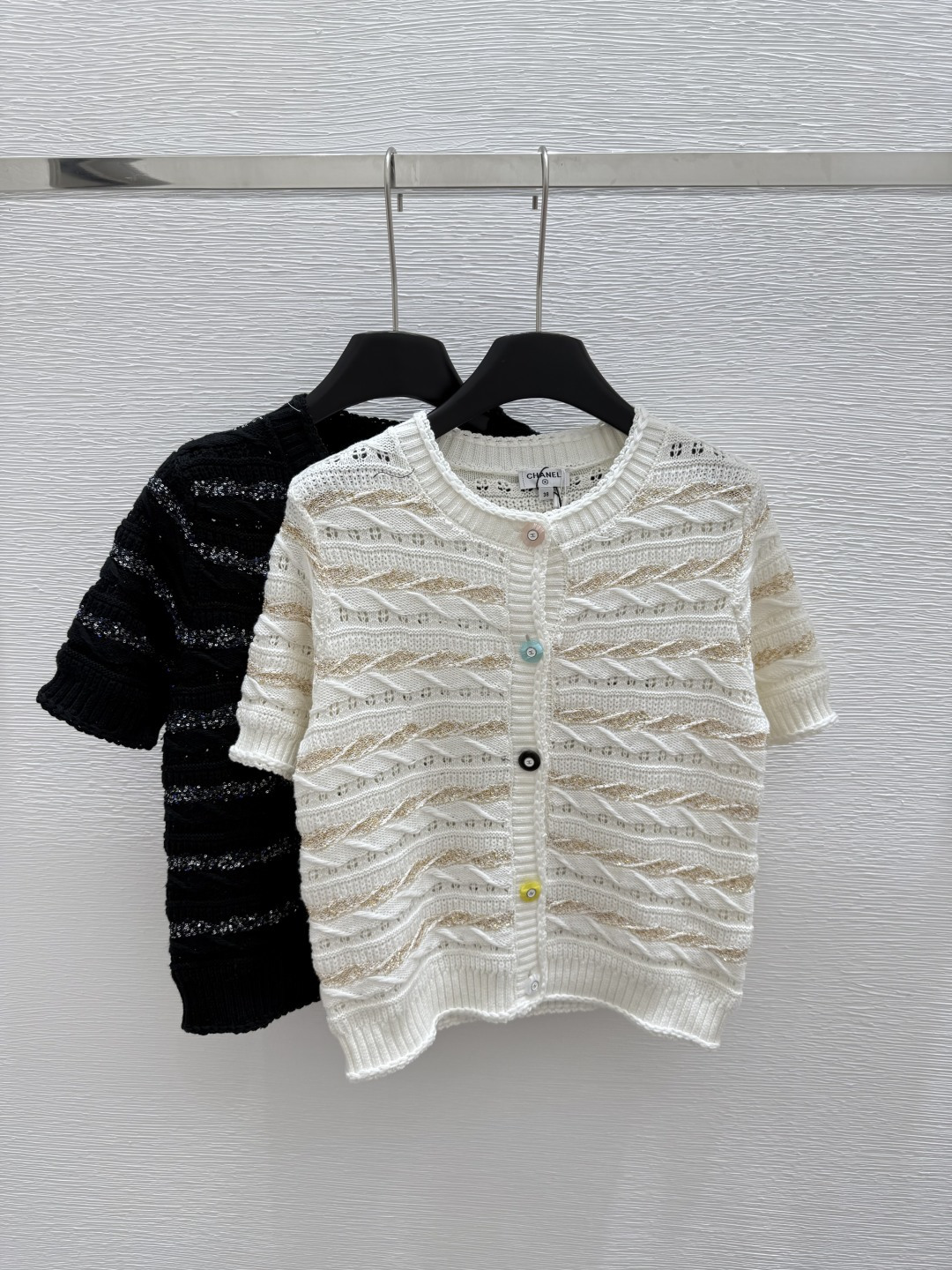 NO:427697,C H Home Summer New Style Sequin knitted cardigan Short Sleeve Color White Black Size 36.38.40, T-shirt,alexander wang19860909C H家 夏季新款 亮片针织开衫短袖 颜色白色 黑色 尺码36.38.40,,T-shirt,alexander wang,Women's clothing