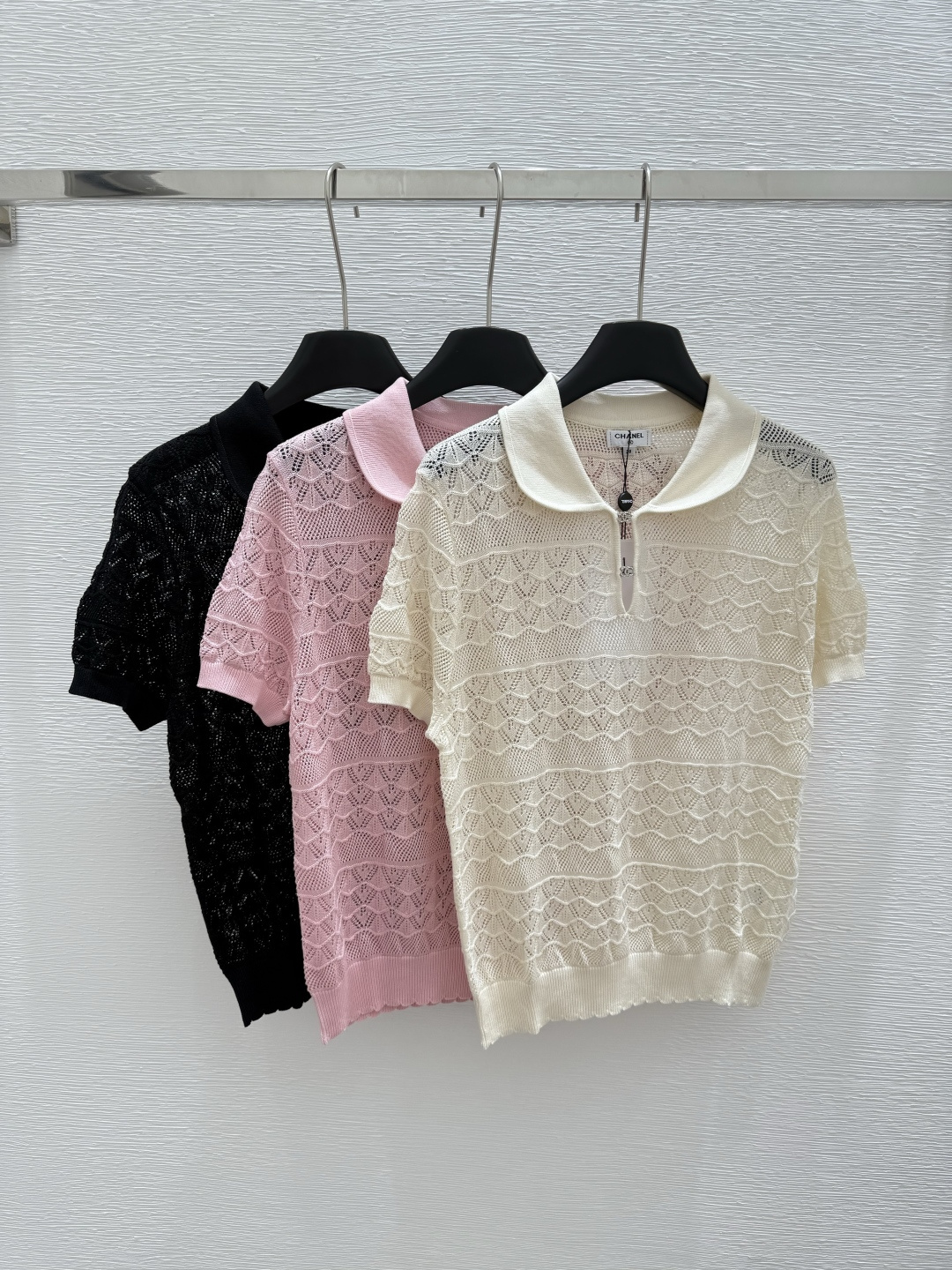 NO:427684,CH Home Summer New Style Lapel Knitted Short Sleeve Color Pink White Black Size 36.38.40, T-shirt,alexander wang19860909CH家 夏季新款 翻领针织短袖 颜色粉色 白色 黑色 尺码36.38.40,,T-shirt,alexander wang,Women's clothing