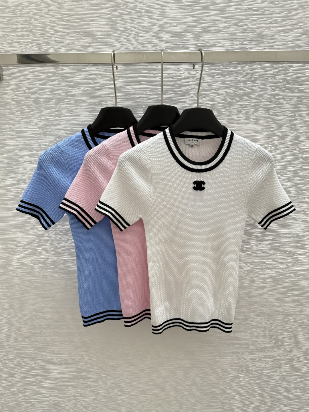 NO:428581,CH Home Summer New Style Round Neck Knitted Short Sleeve Color White Pink Blue Size 36.38.40, T-shirt,alexander wang19860909CH家 夏季新款 圆领针织短袖 颜色白色 粉色 蓝色 尺码36.38.40,,T-shirt,alexander wang,Women's clothing