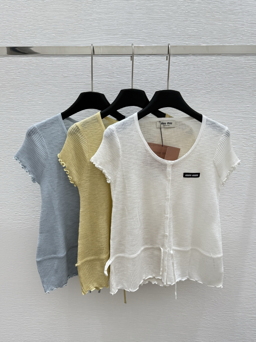NO:428591,M Home New Summer Round Neck Cardigan Knitted Short Sleeve Color White Yellow Blue Size 36.38.40, T-shirt,alexander wang19860909M家 夏季新款 圆领开衫针织短袖 颜色白色 黄色 蓝色 尺码36.38.40,,T-shirt,alexander wang,Women's clothing