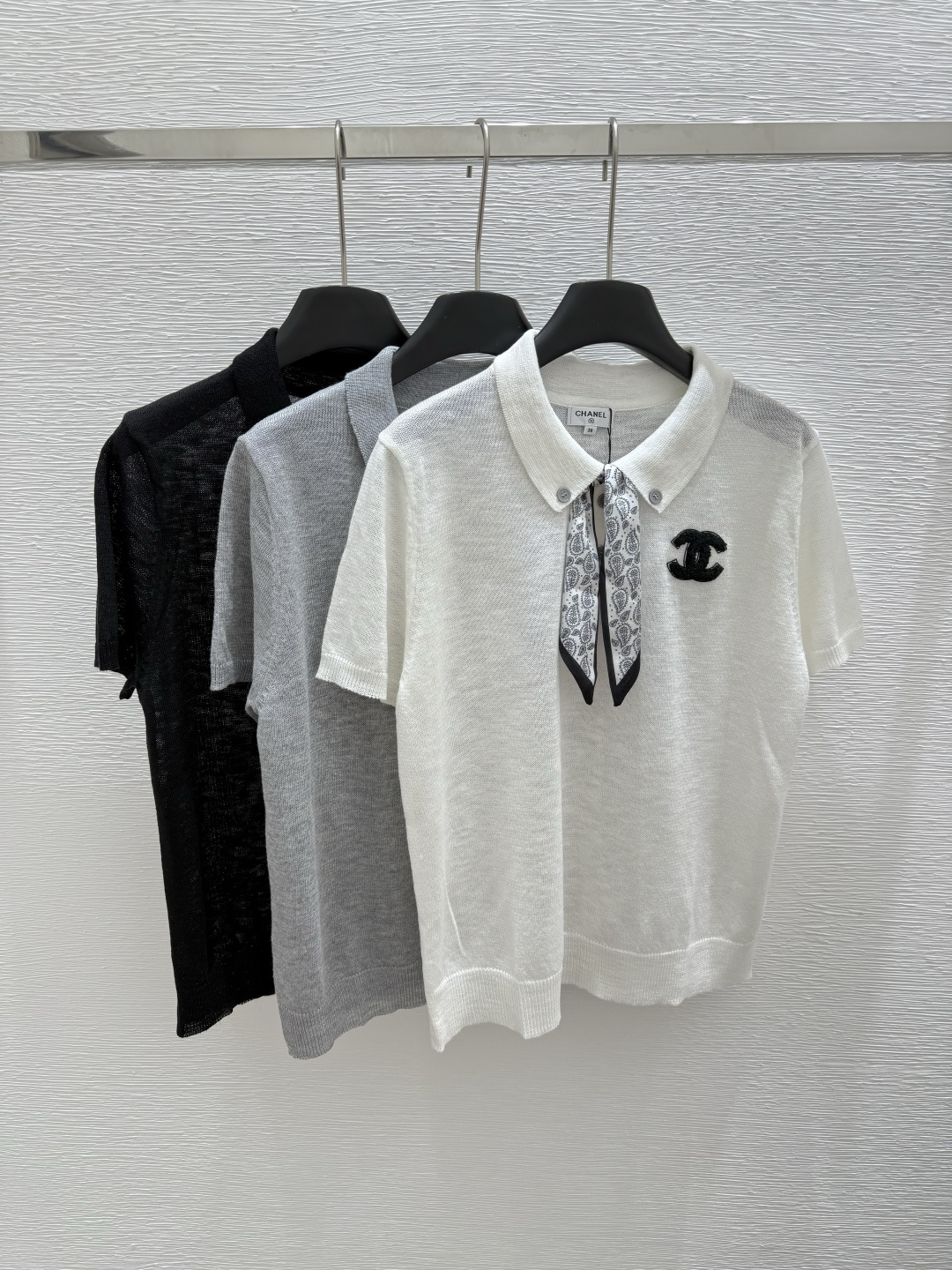 NO:429097,CH Home Summer New Style Bow Tie Knitted Short Sleeve Color Gray Black White Size 36.38.40, T-shirt,alexander wang19860909CH家 夏季新款 领结针织短袖 颜色灰色 黑色 白色 尺码36.38.40,,T-shirt,alexander wang,Women's clothing
