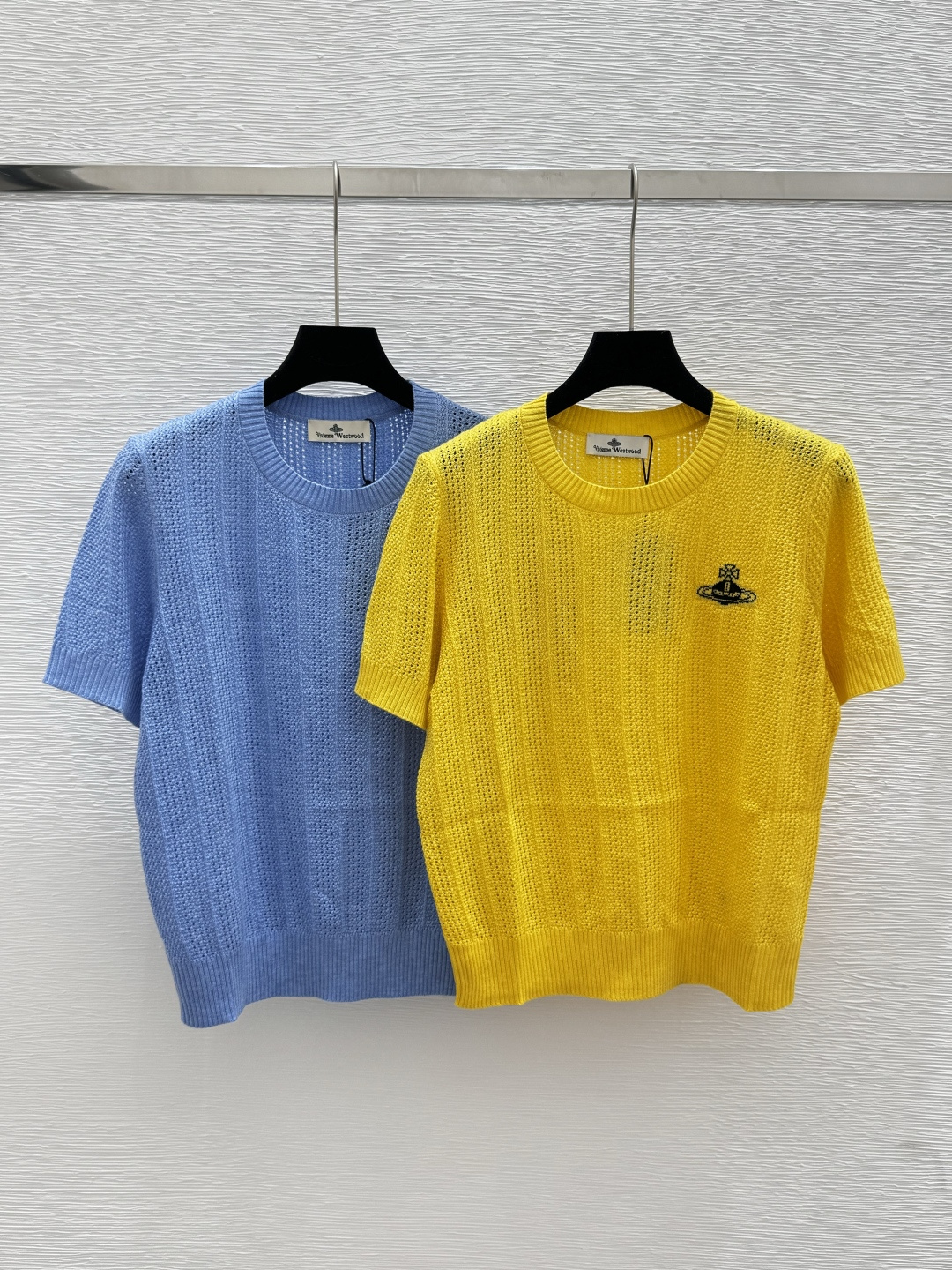 NO:429083,VI Home New Summer Embroidered Hollow Knitted Round Neck Short Sleeve Color Yellow Blue Size 36.38.40, T-shirt,alexander wang19860909VI家 夏季新款 刺绣镂空针织圆领短袖 颜色黄色 蓝色 尺码36.38.40,,T-shirt,alexander wang,Women's clothing