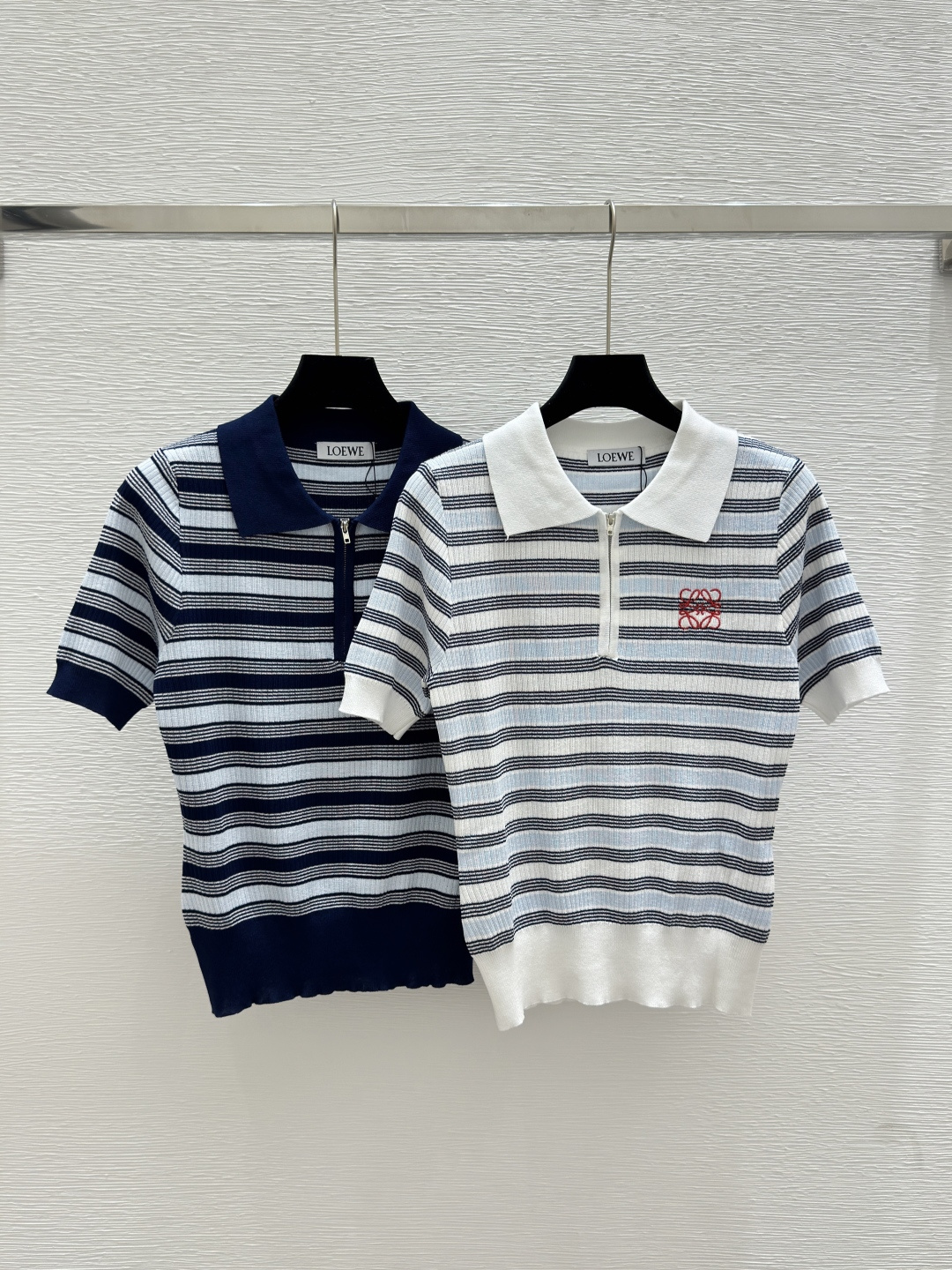 NO:429144,LO Home Summer New Style Striped Embroidered Lapel Knitted Short Sleeve Color White Royal Blue Size 36.38.40, T-shirt,alexander wang19860909LO家 夏季新款 条纹刺绣翻领针织短袖 颜色白色 宝蓝 尺码36.38.40,,T-shirt,alexander wang,Women's clothing