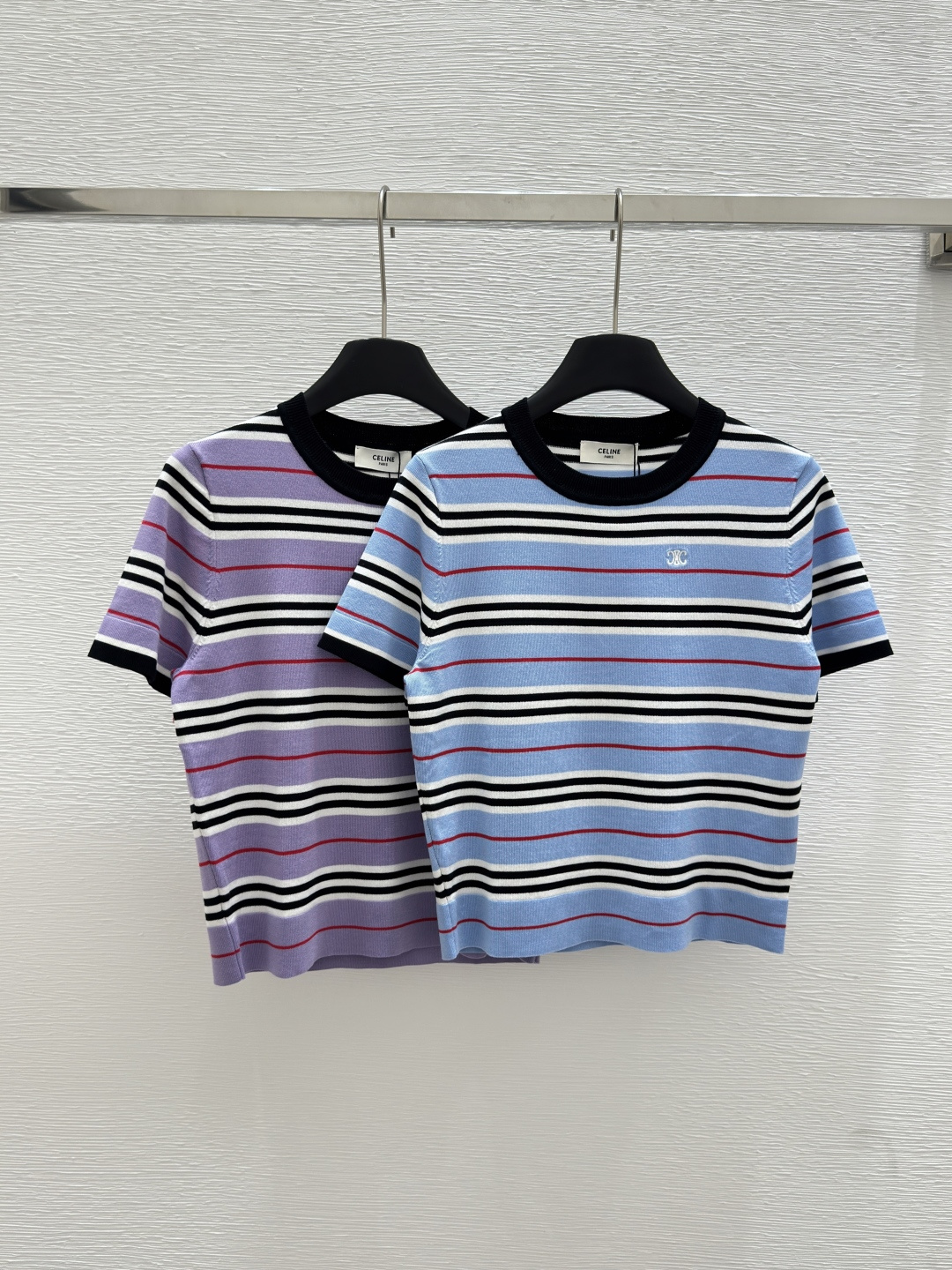 NO:429162,CE Home Summer New Style Contrast Striped Round Neck Knitted Short Sleeve Color Blue Purple Size 36.38.40, T-shirt,alexander wang19860909CE家 夏季新款 撞色条纹圆领针织短袖 颜色蓝色 紫色 尺码36.38.40,,T-shirt,alexander wang,Women's clothing