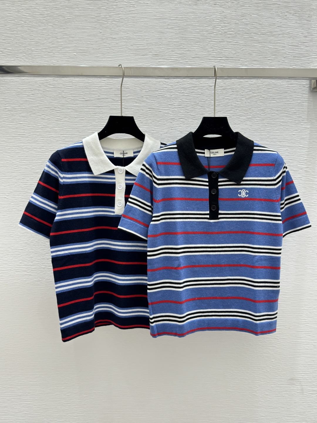 NO:429079,CE Home Summer New Style Contrast Striped Lapel Knitted Short Sleeve Color Blue Royal Blue Size 36.38.40, T-shirt,alexander wang19860909CE家 夏季新款 撞色条纹翻领针织短袖 颜色蓝色 宝蓝 尺码36.38.40,,T-shirt,alexander wang,Women's clothing