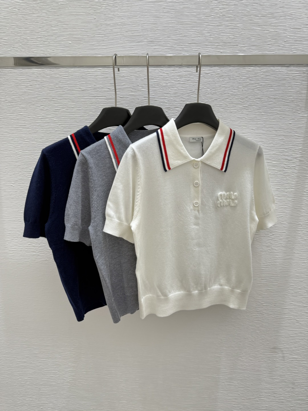 NO:429888,M Home New Summer Lapel Knitted Short Sleeve Color Royal Blue Gray White Size 36.38.40, T-shirt,alexander wang19860909M家 夏季新款 翻领针织短袖 颜色宝蓝色 灰色 白色 尺码36.38.40,,T-shirt,alexander wang,Women's clothing