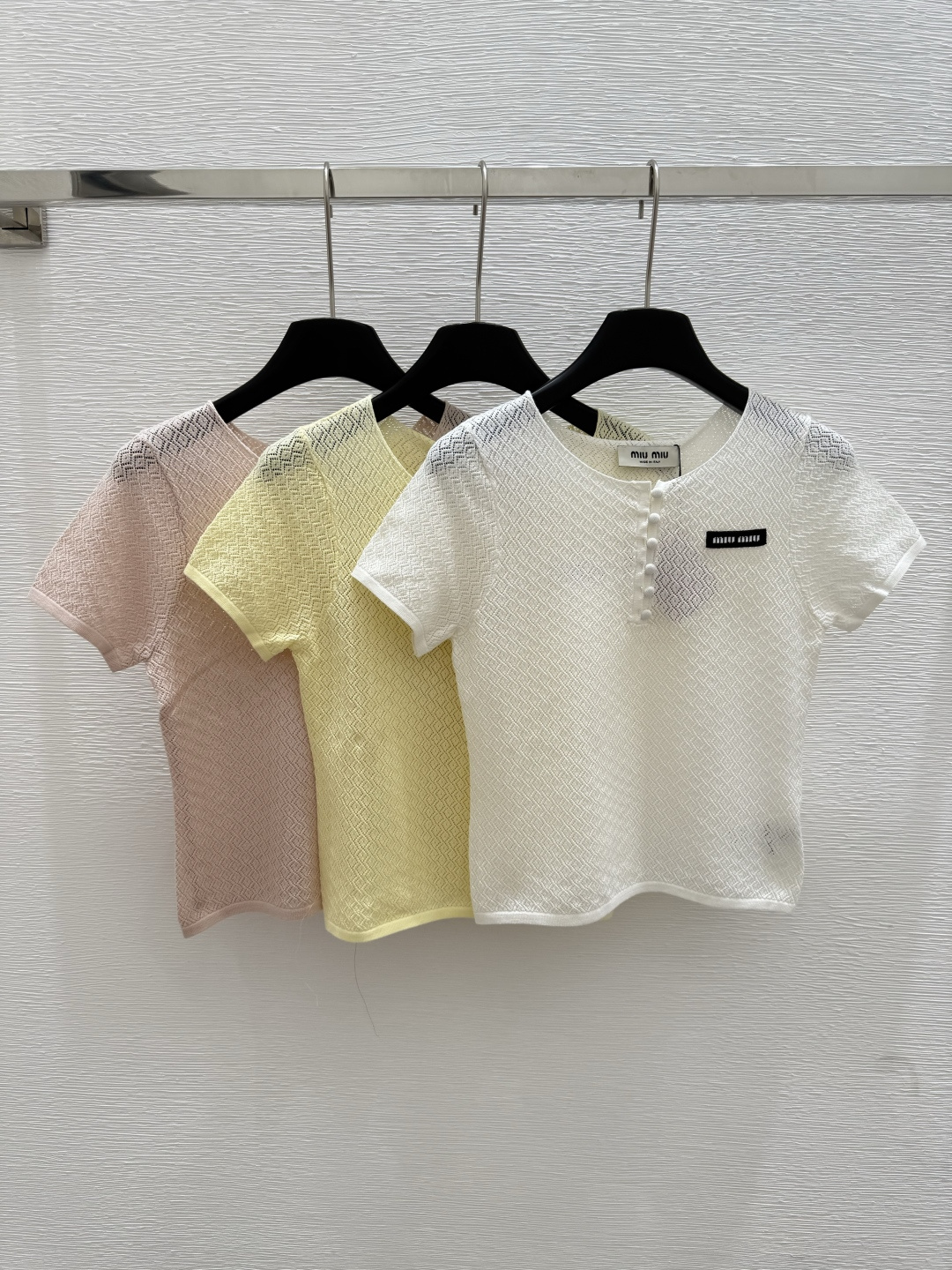 NO:429894,M Home Summer New Style Round Neck Knitted Short Sleeve Color White Yellow Pink Size 36.38.40, T-shirt,alexander wang19860909M家 夏季新款 圆领针织短袖 颜色白色 黄色 粉色 尺码36.38.40,,T-shirt,alexander wang,Women's clothing
