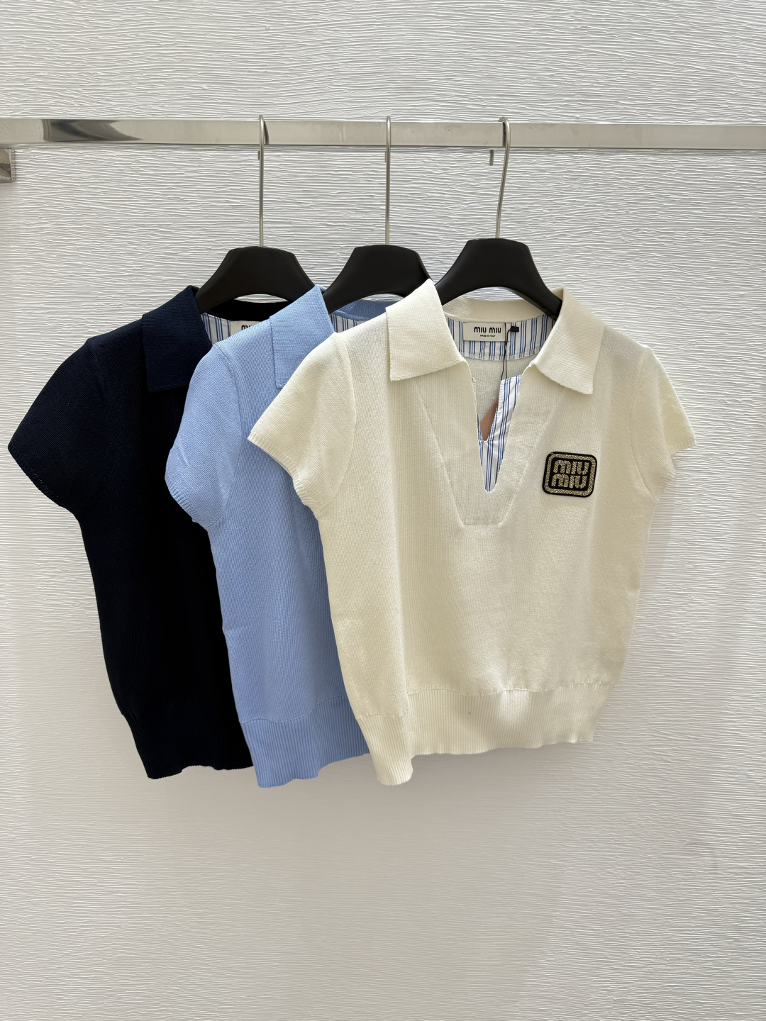 NO:429868,M Home Summer New Style Lapel Fake Two-Piece Knitted Short Sleeve Color Royal Blue Blue White Size 36.38.40, T-shirt,alexander wang19860909M家 夏季新款 翻领假两件针织短袖 颜色宝蓝色 蓝色 白色 尺码36.38.40,,T-shirt,alexander wang,Women's clothing