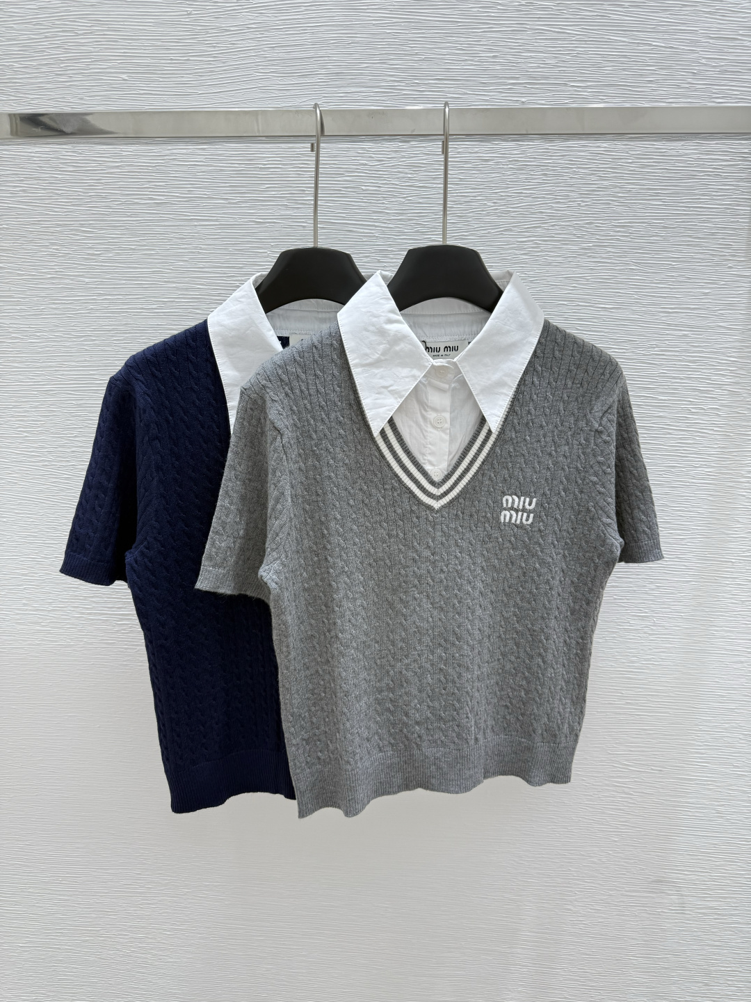 NO:425533,M Home Summer New Style Lapel Fake Two-Piece Knitted Short Sleeve Color Black Gray Size 36.38.40, T-shirt,alexander wang19860909M家 夏季新款 翻领假两件针织短袖 颜色黑色 灰色 尺码36.38.40,,T-shirt,alexander wang,Women's clothing