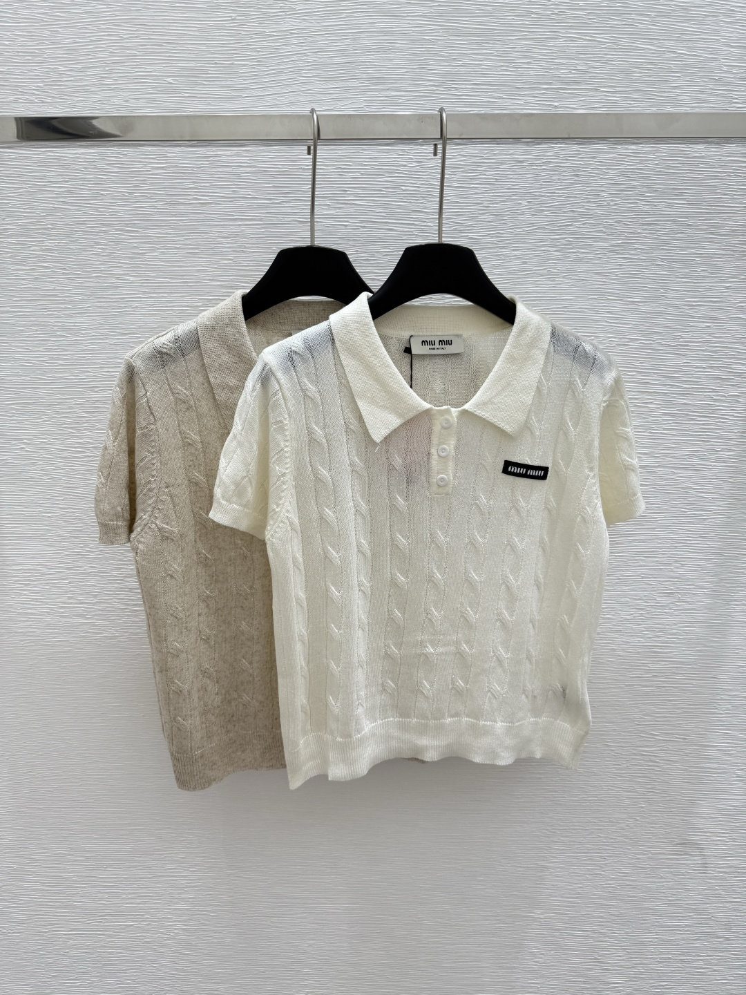 NO:425555,M Home New Summer Lapel Knitted Short Sleeve Color White Apricot Size 36.38.40, T-shirt,alexander wang19860909M家 夏季新款 翻领针织短袖 颜色白色 杏色 尺码36.38.40,,T-shirt,alexander wang,Women's clothing