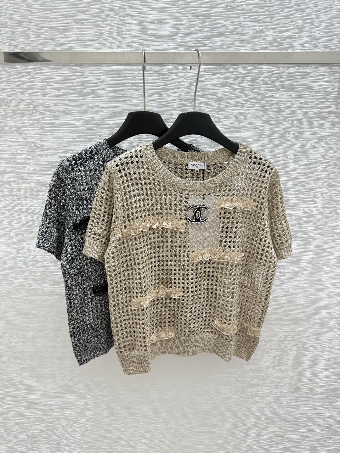 NO:425543,CH Home Summer New Style Lace Knitted Short Sleeve Color Apricot Black Size 36.38.40, T-shirt,alexander wang19860909CH家 夏季新款 花边针织短袖 颜色杏色 黑色 尺码36.38.40,,T-shirt,alexander wang,Women's clothing